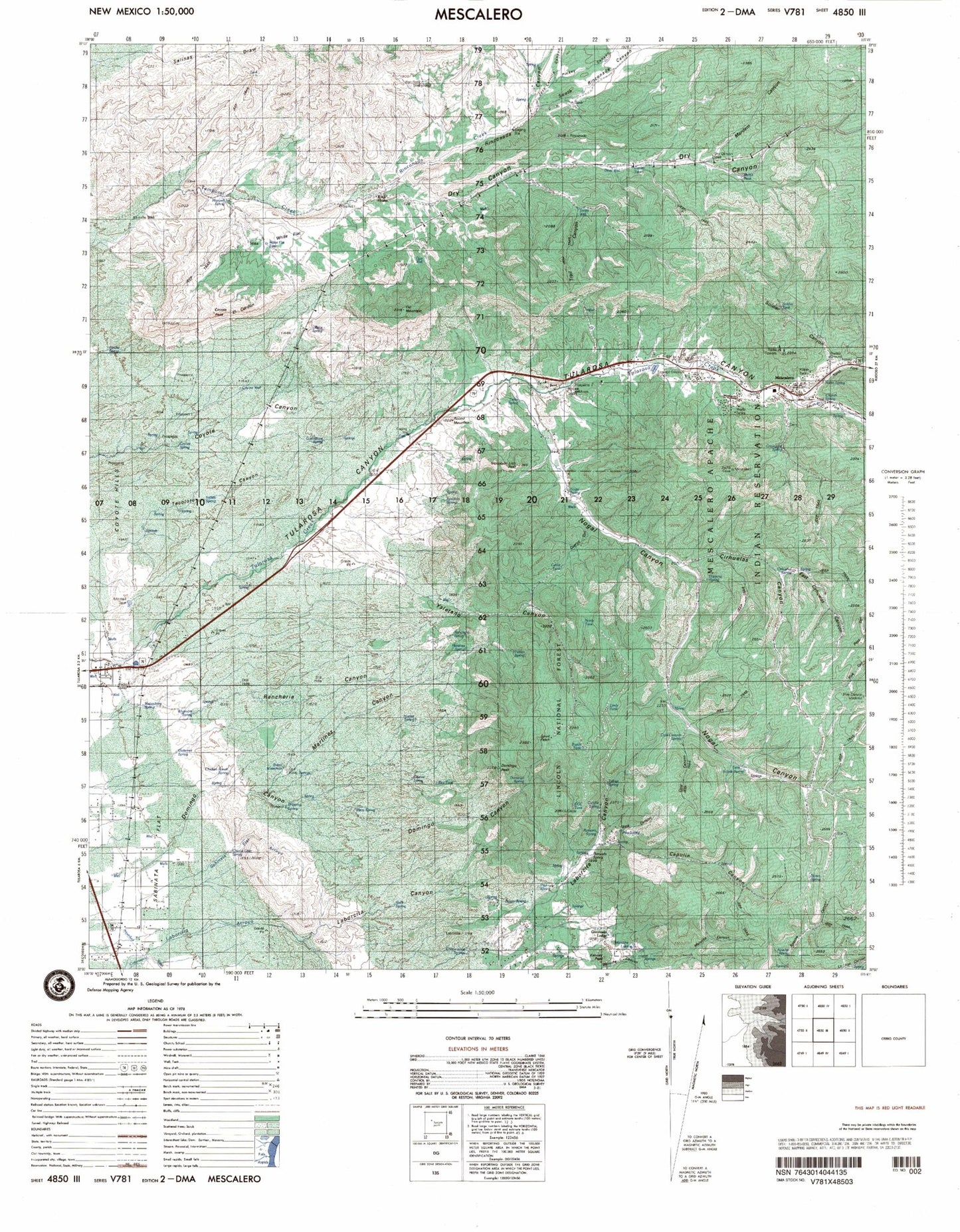 Mescalero New Mexico Military 1:50,000 Map