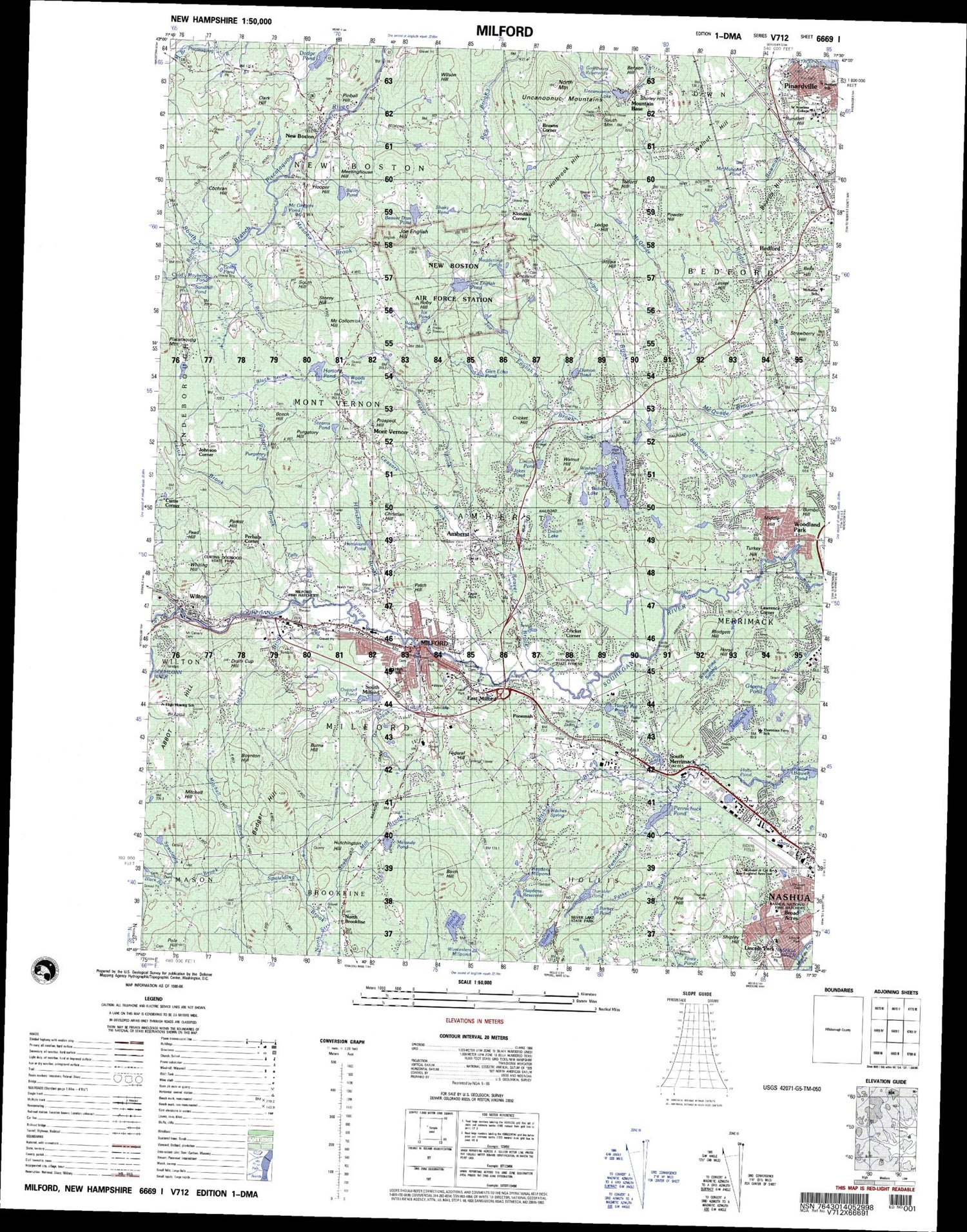 Milford New Hampshire Military 1:50,000 Map