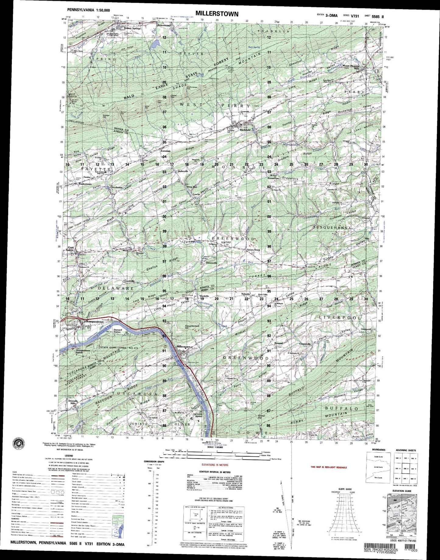 Millerstown Pennsylvania Military 1:50,000 Map