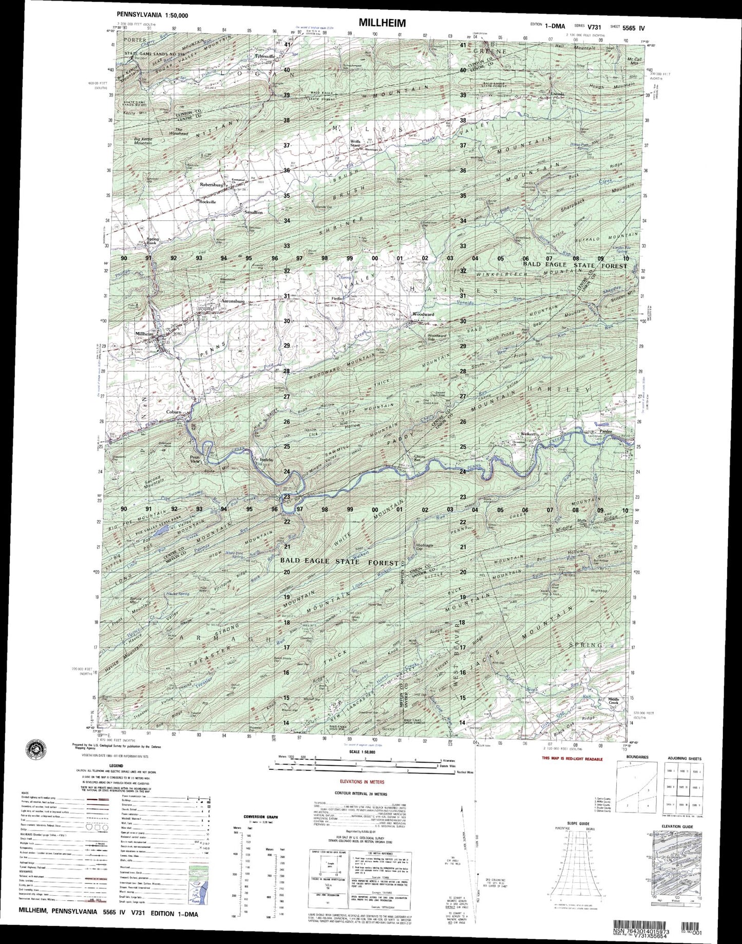 Millheim Pennsylvania Military 1:50,000 Map