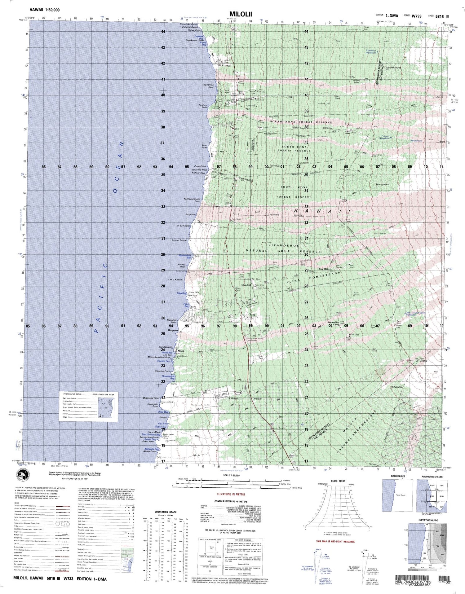 Milolii Hawaii Military 1:50,000 Map