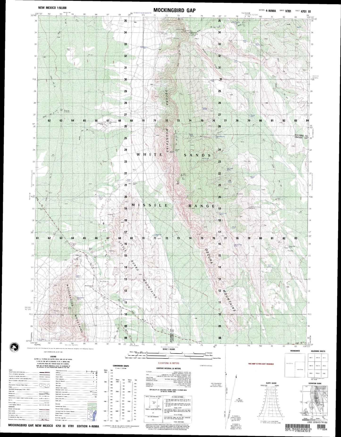 Mockingbird Gap New Mexico Military 1:50,000 Map