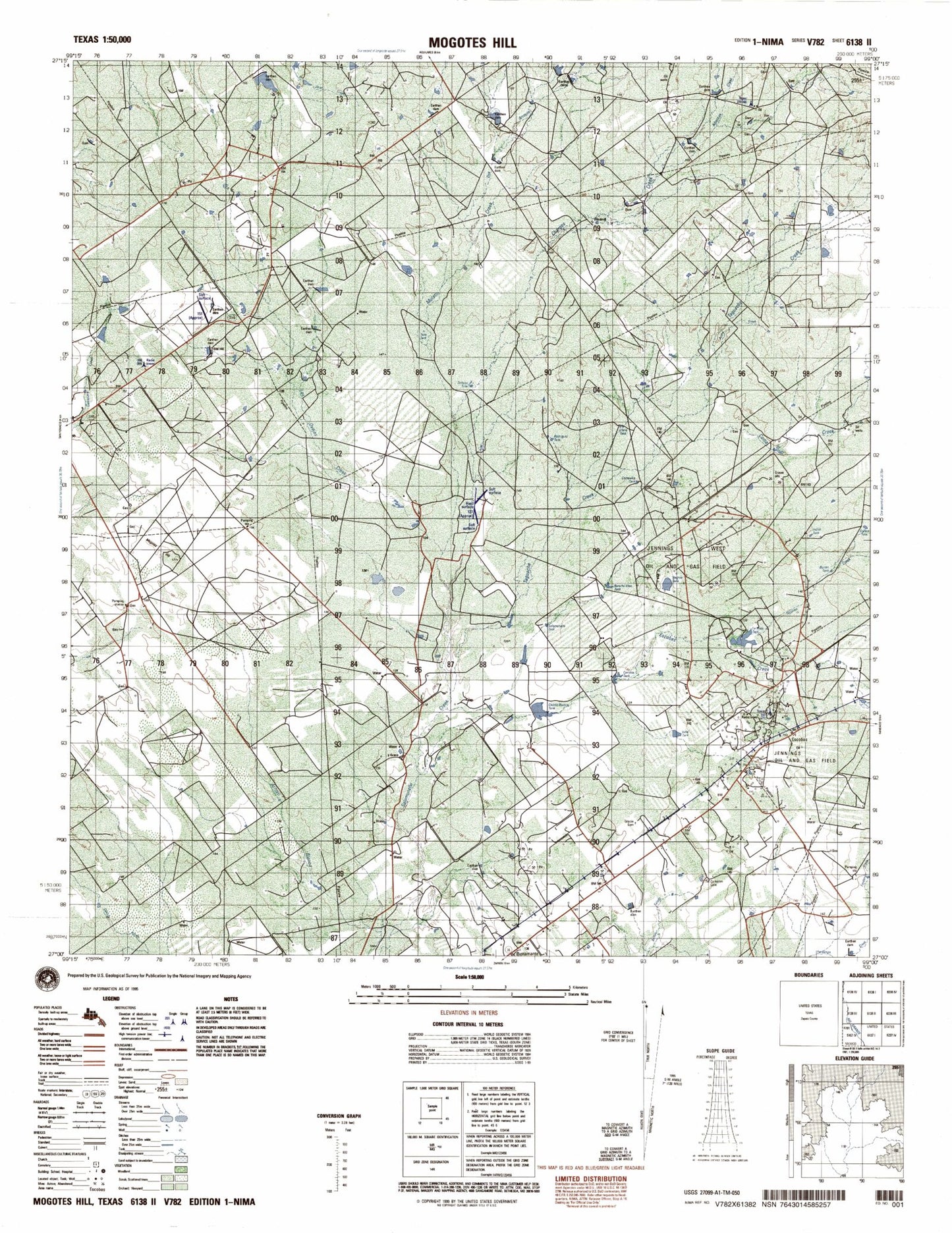 Mogotes Hill Texas Military 1:50,000 Map