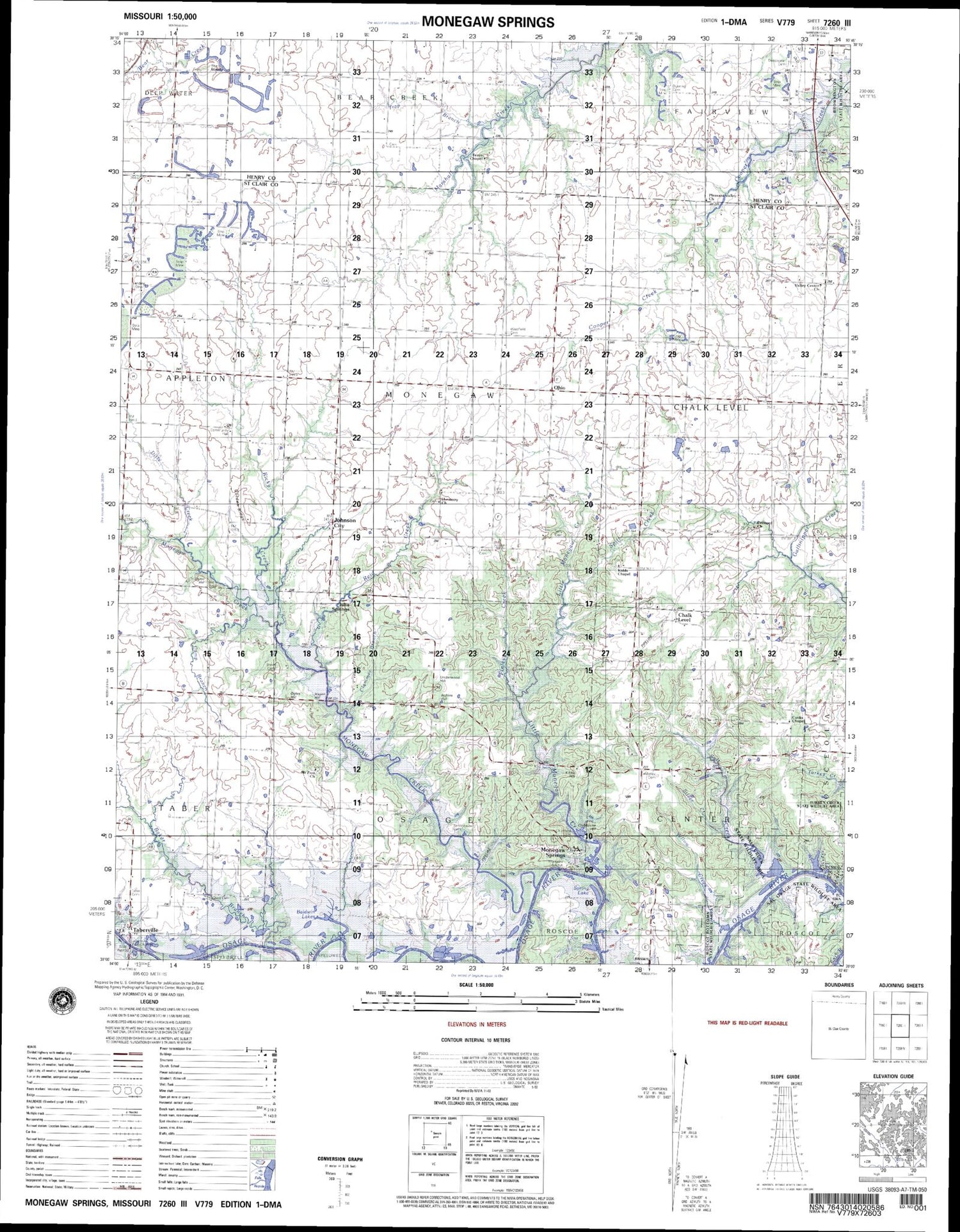 Monegaw Springs Missouri Military 1:50,000 Map