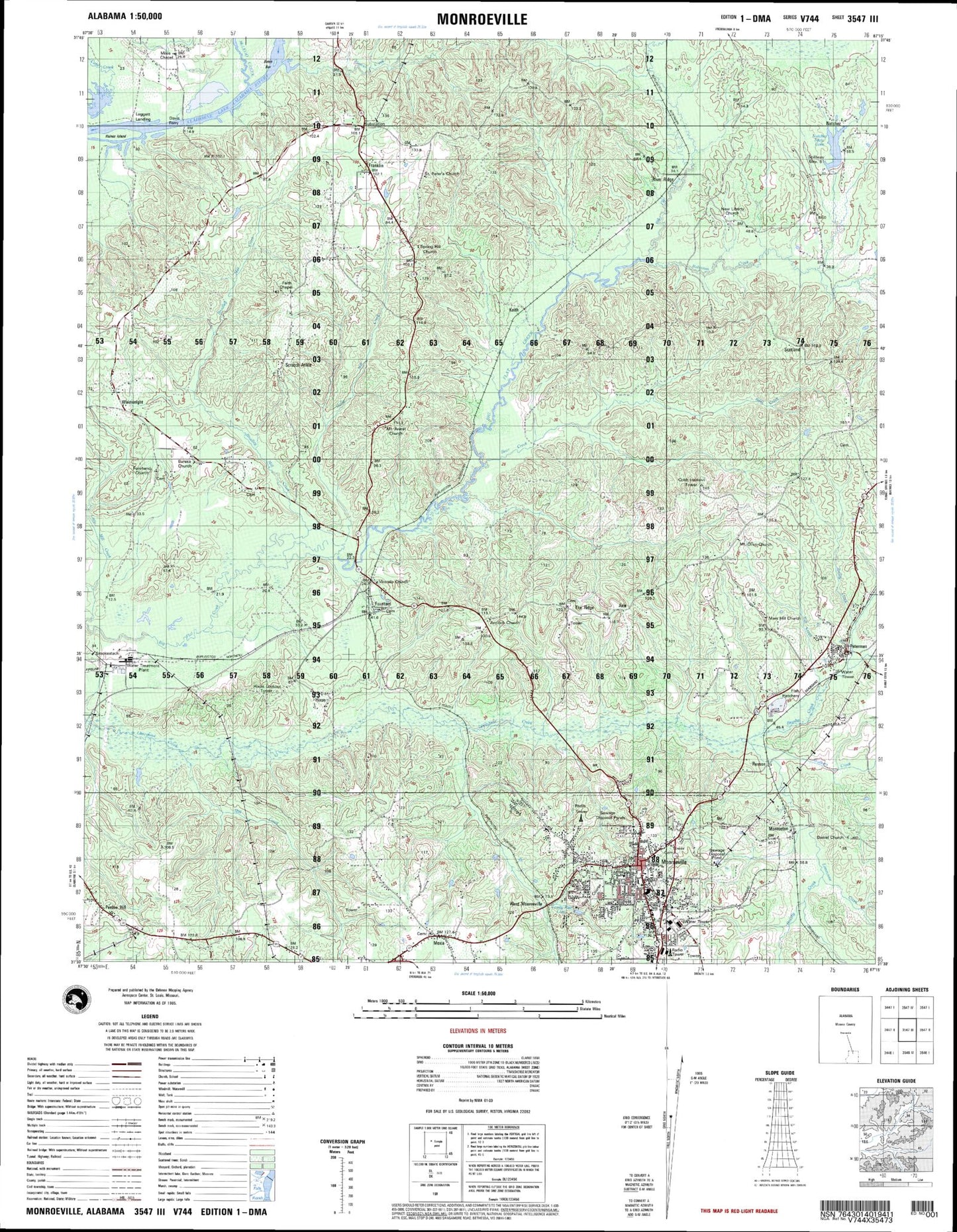 Monroeville Alabama Military 1:50,000 Map