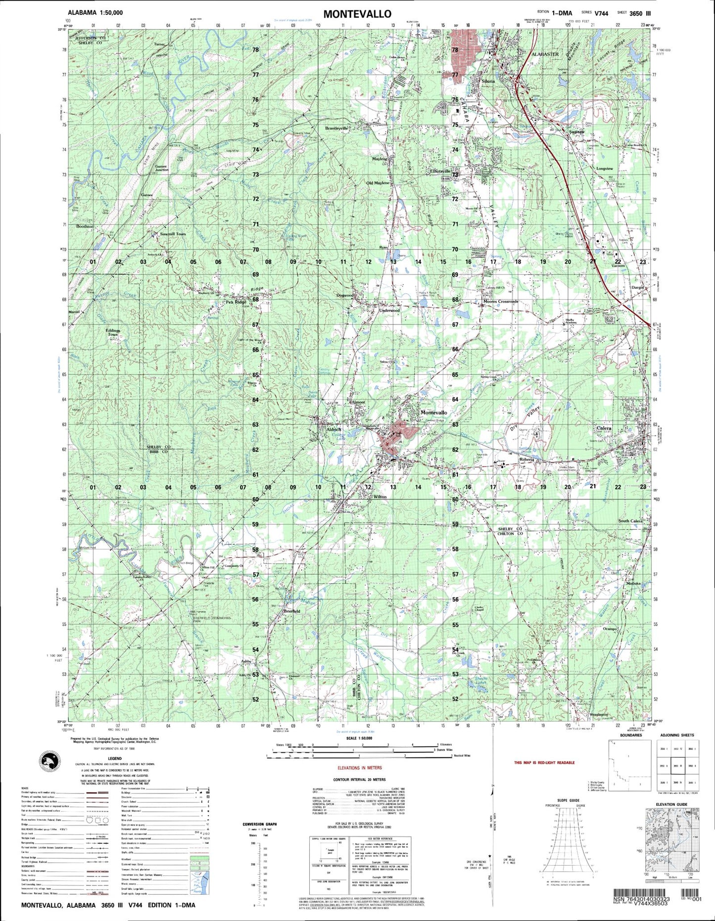 Montevallo Alabama Military 1:50,000 Map