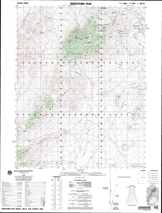 Montezuma Peak Nevada Military 1:50,000 Map