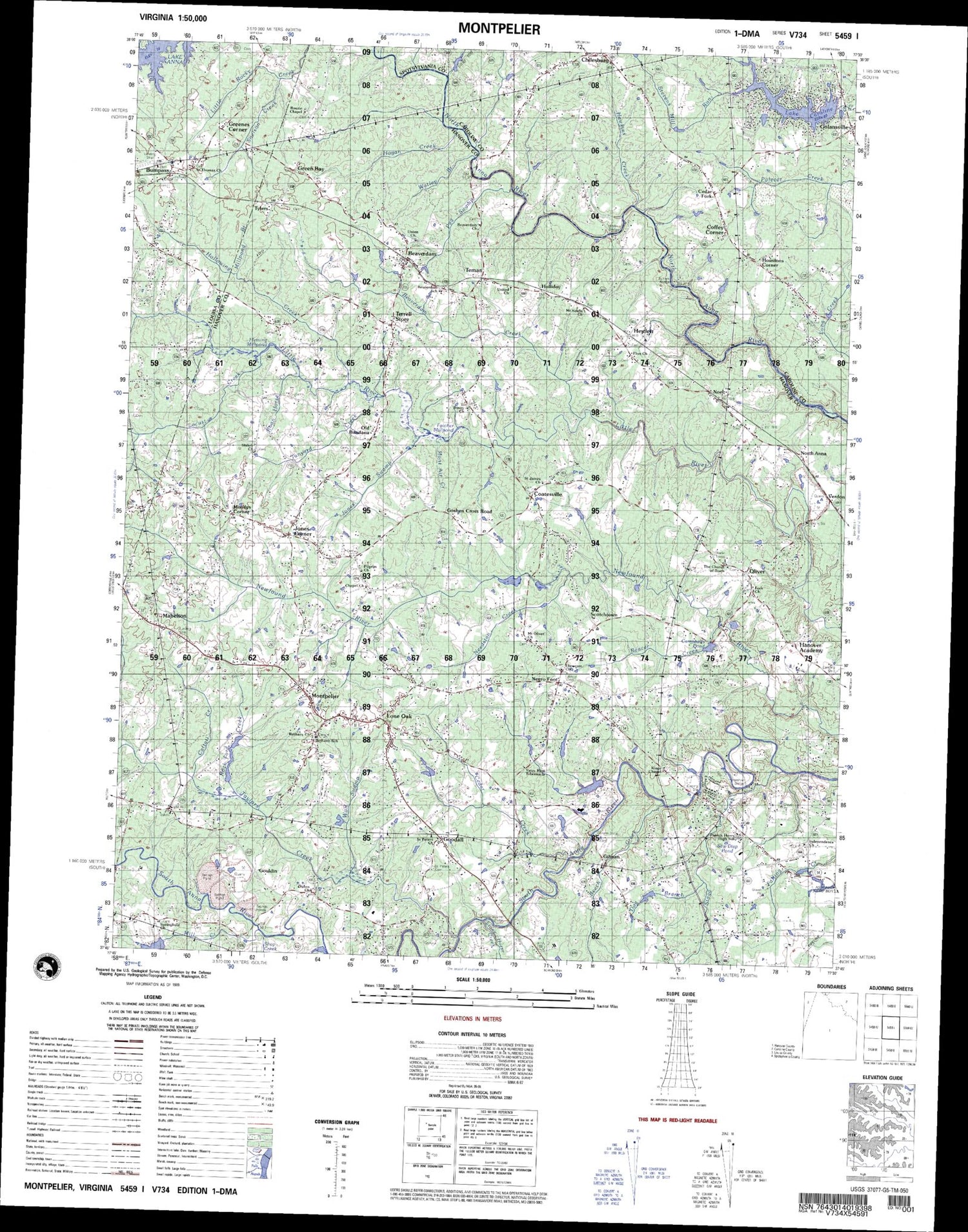 Montpelier Virginia Military 1:50,000 Map