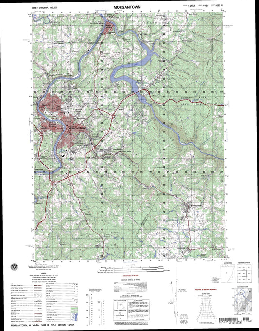 Morgantown West Virginia Military 1:50,000 Map