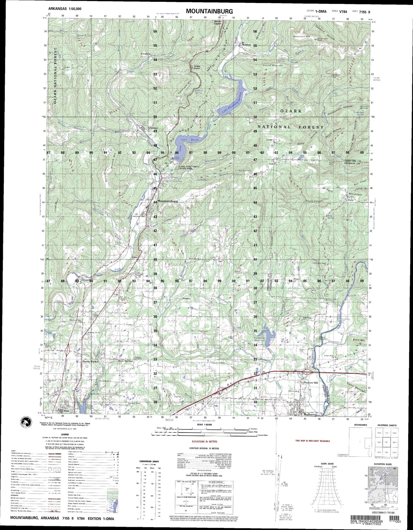 Mountainburg Arkansas Military 1:50,000 Map