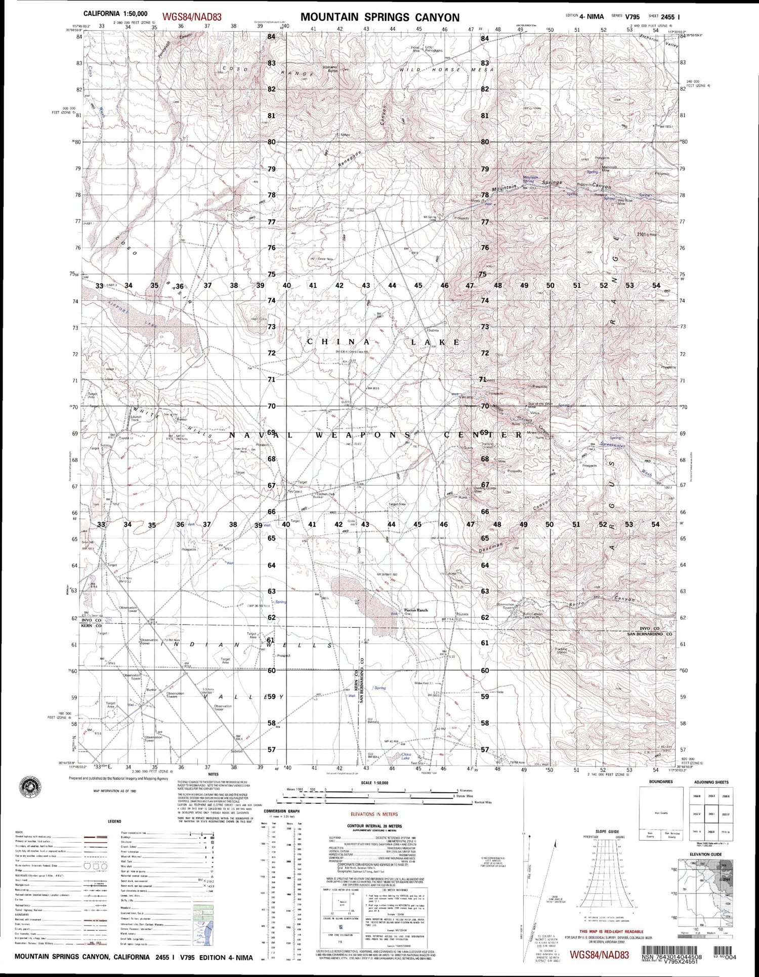 Mountain Springs Canyon California Military 1:50,000 Map