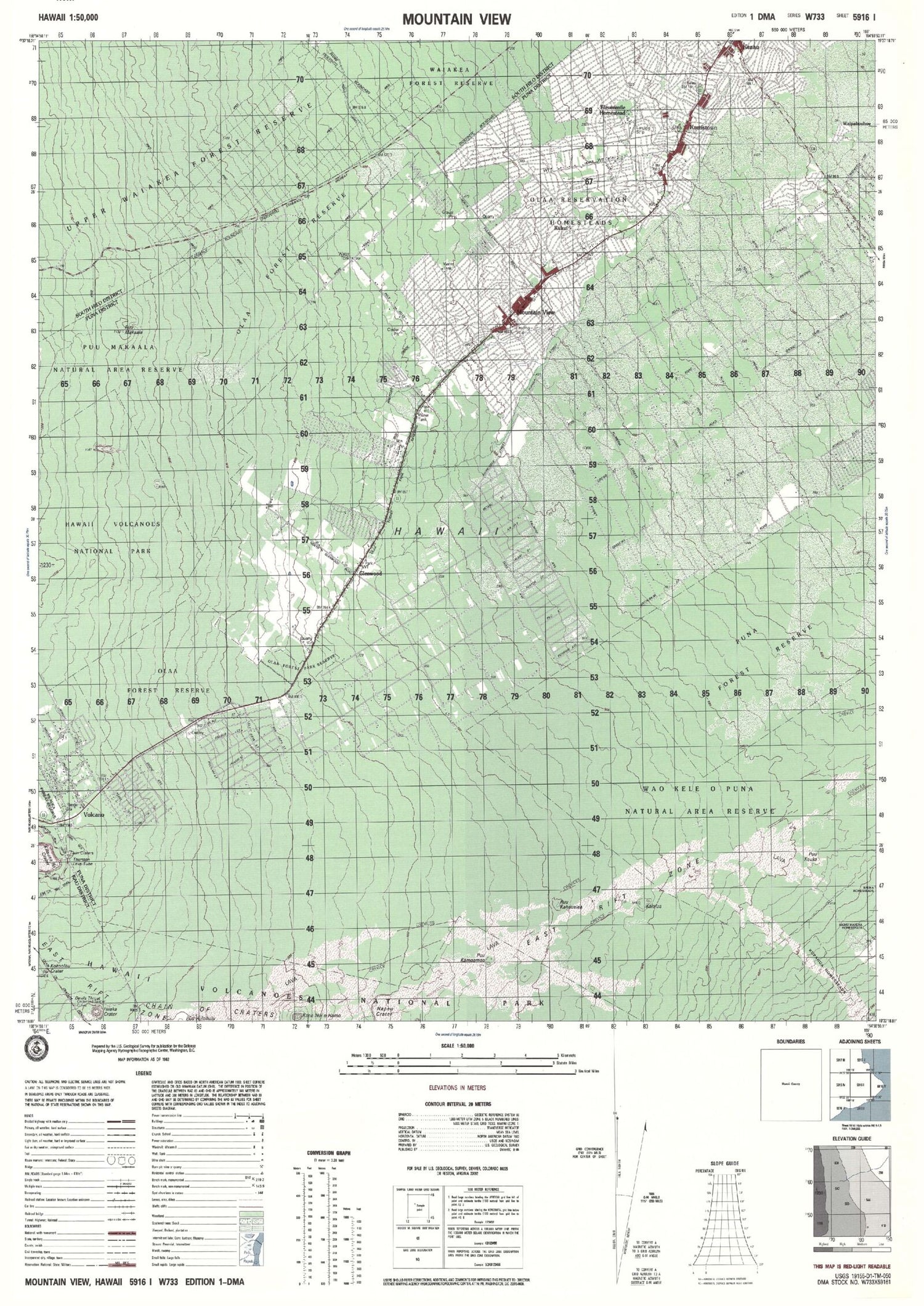 Mountain View Hawaii Military 1:50,000 Map