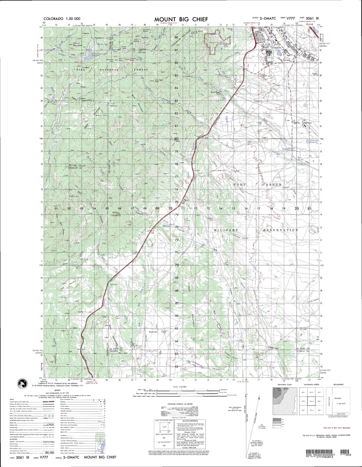 Mount Big Chief Colorado Military 1:50,000 Map