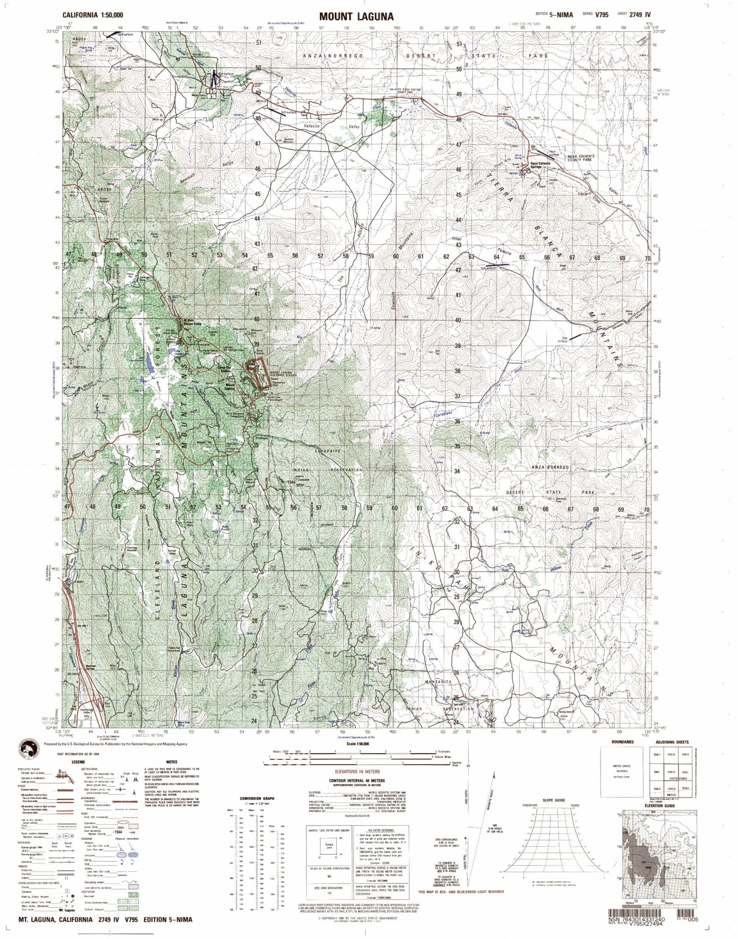 Mount Laguna California Military 1:50,000 Map