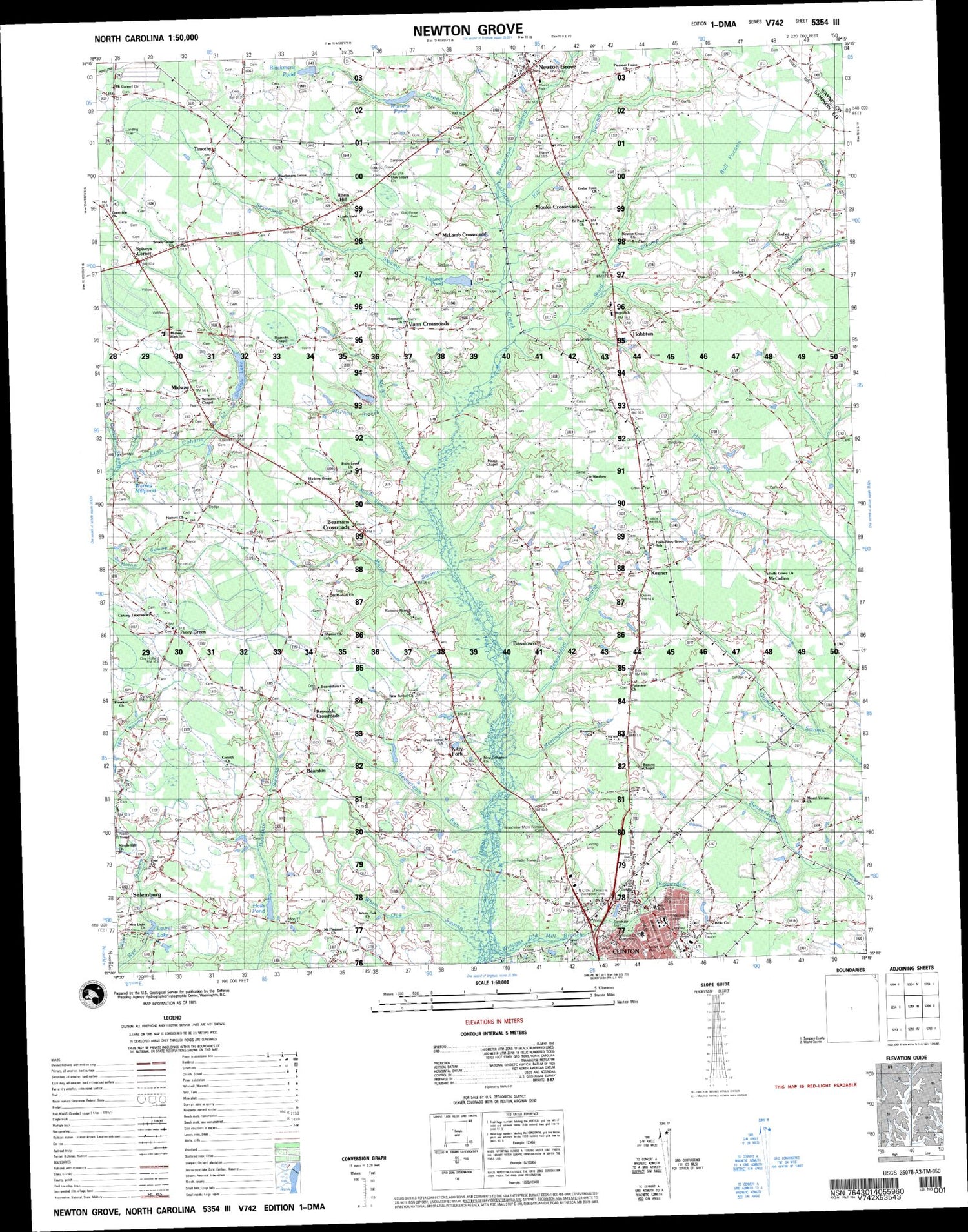 Mount Olive North Carolina Military 1:50,000 Map