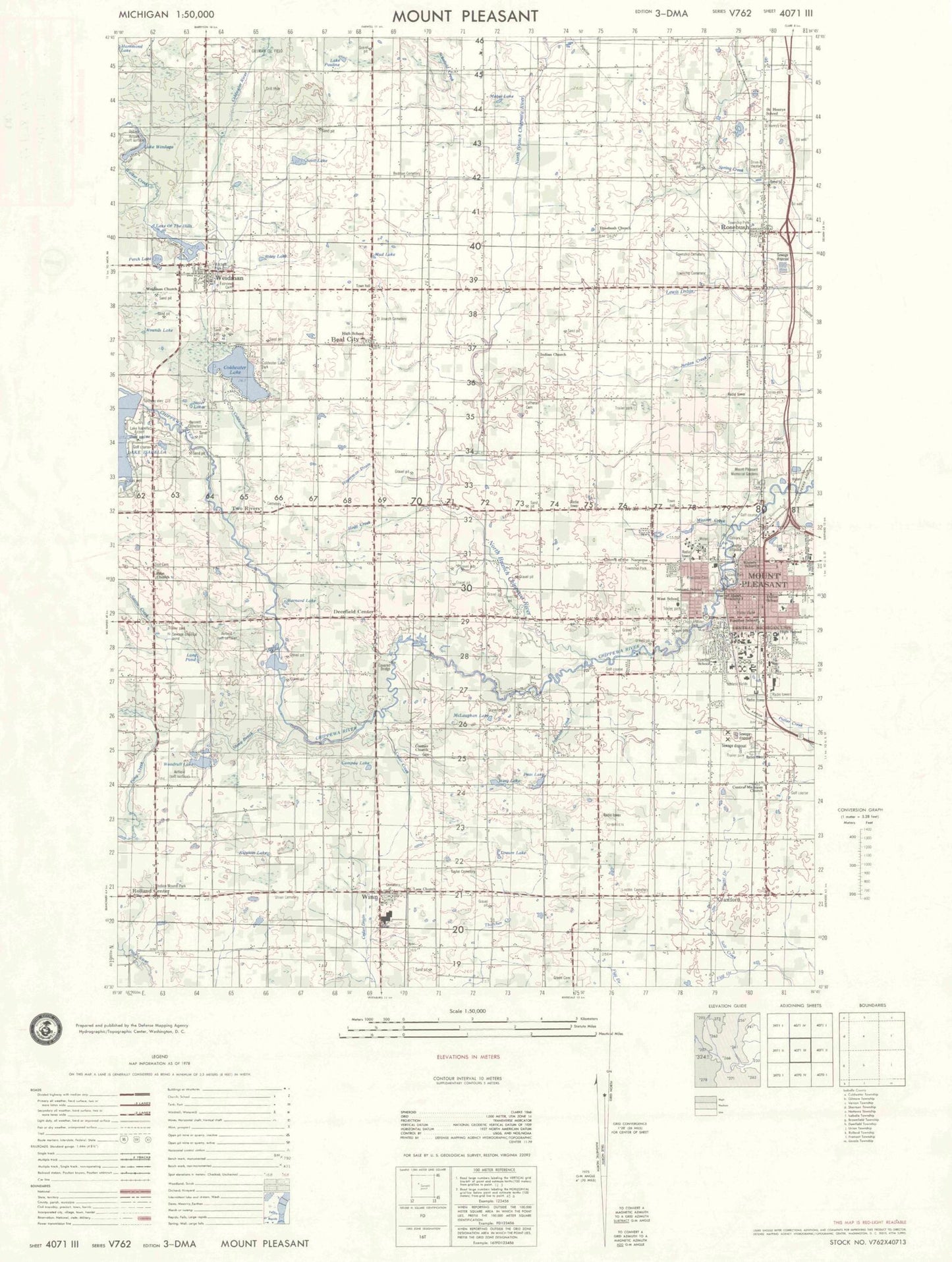 Mount Pleasant Michigan Military 1:50,000 Map