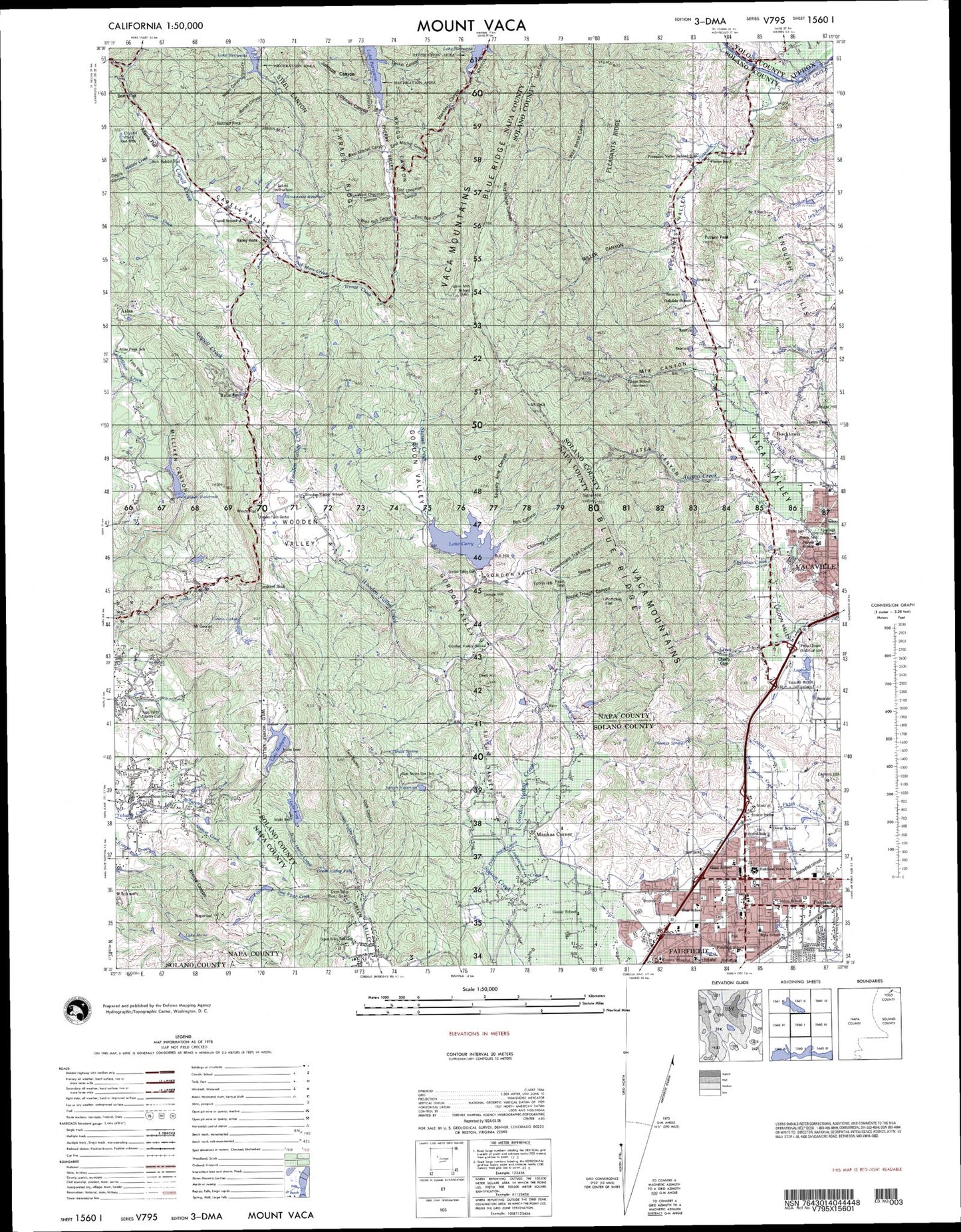 Mount Vaca California Military 1:50,000 Map