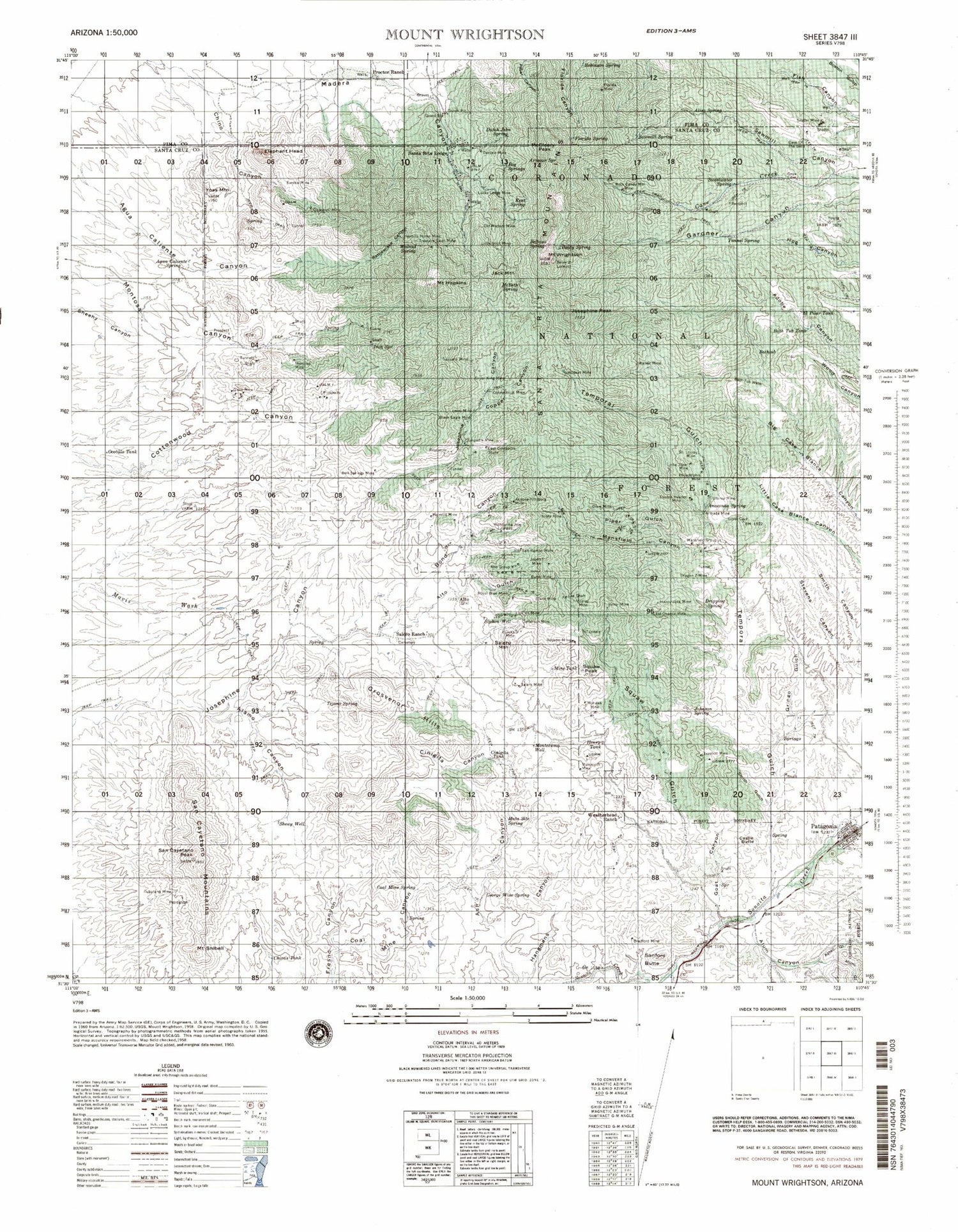 Mount Wrightson Arizona Military 1:50,000 Map