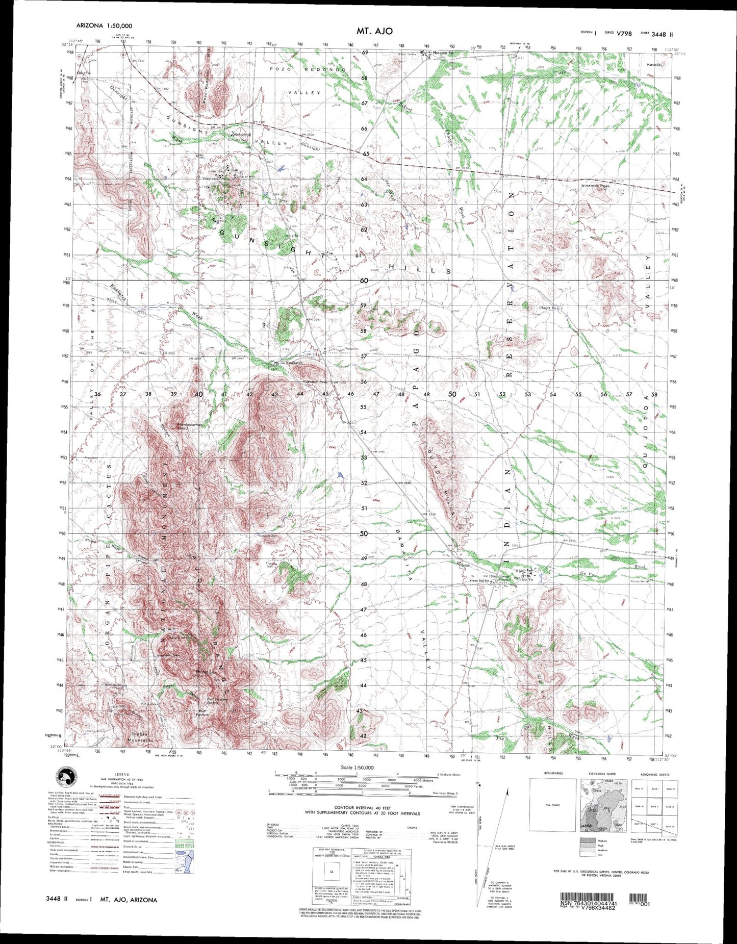 Mt Ajo Arizona Military 1:50,000 Map