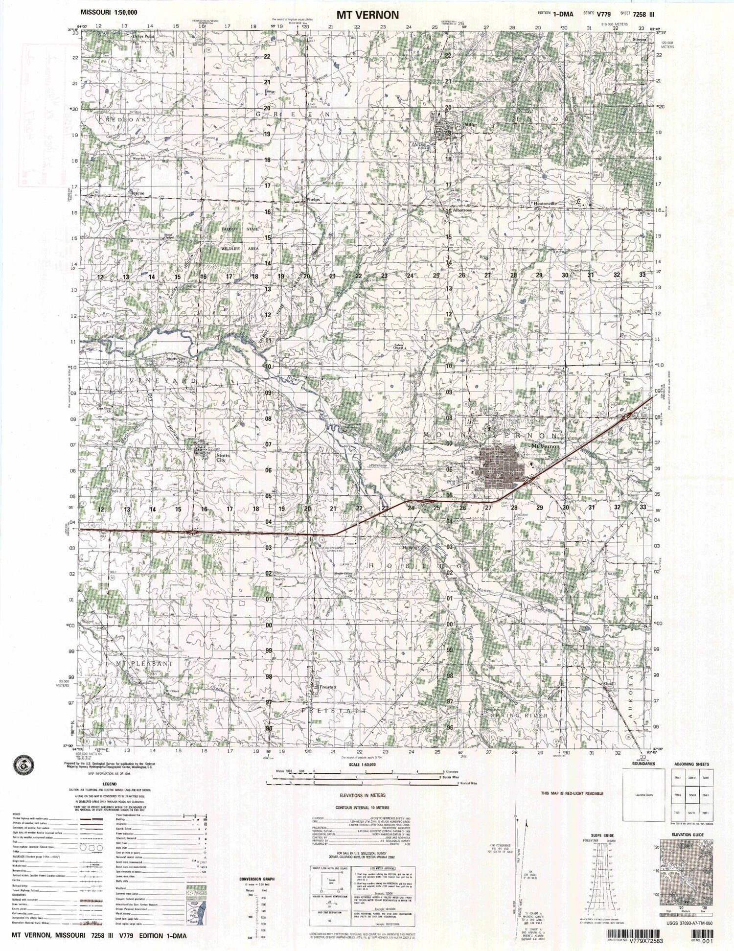 Mt Vernon Missouri Military 1:50,000 Map