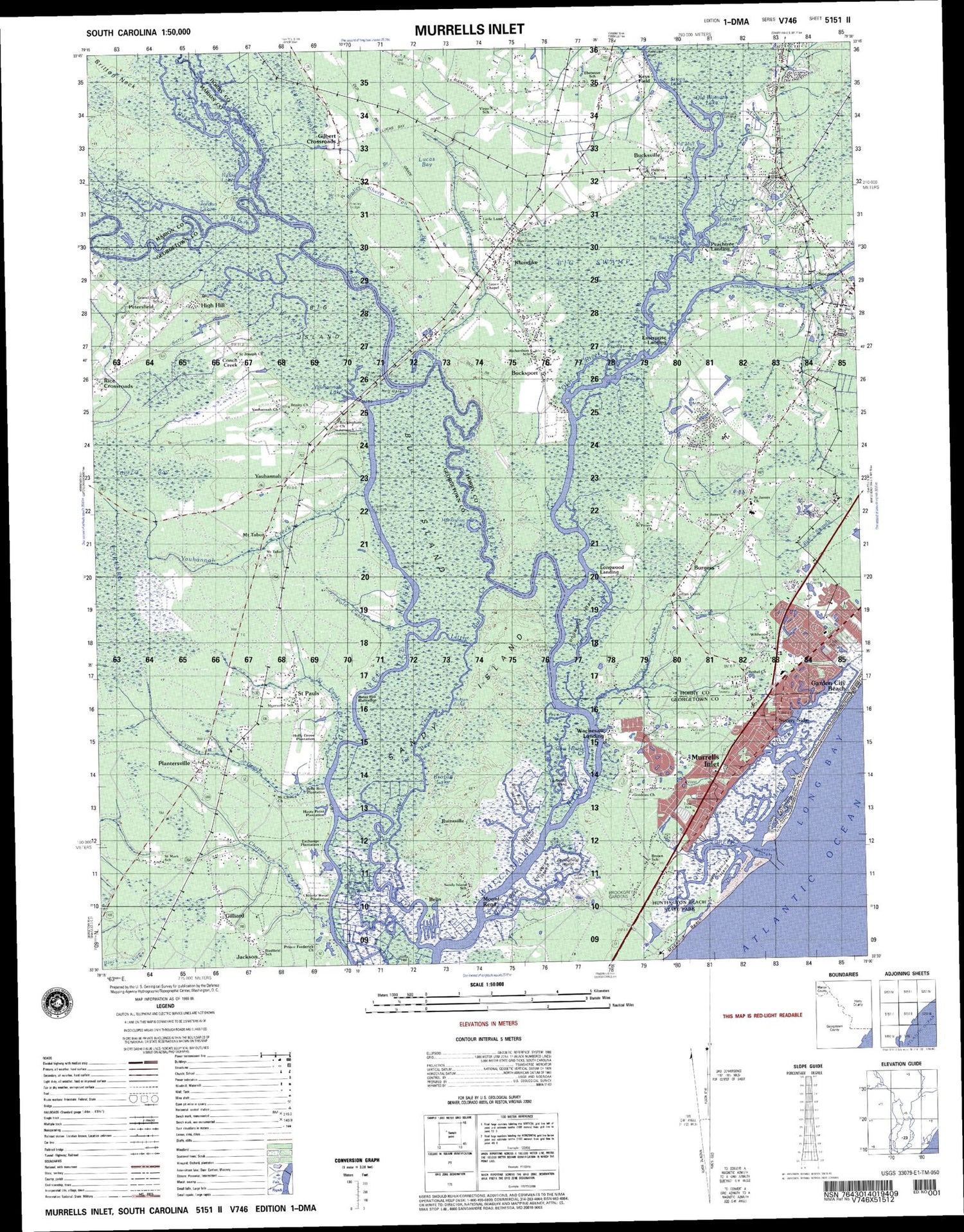 Murrells Inlet South Carolina Military 1:50,000 Map