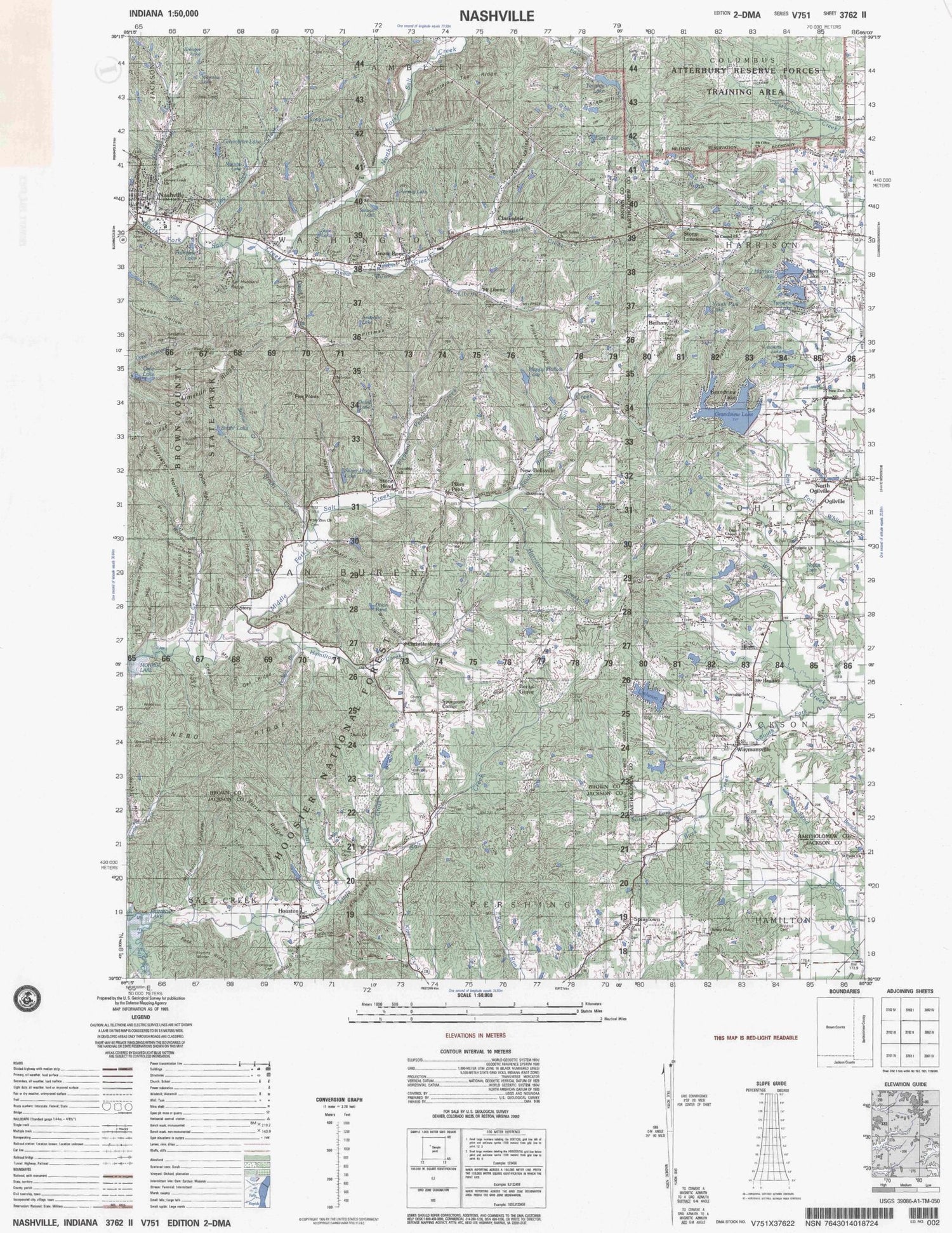 Nashville Indiana Military 1:50,000 Map