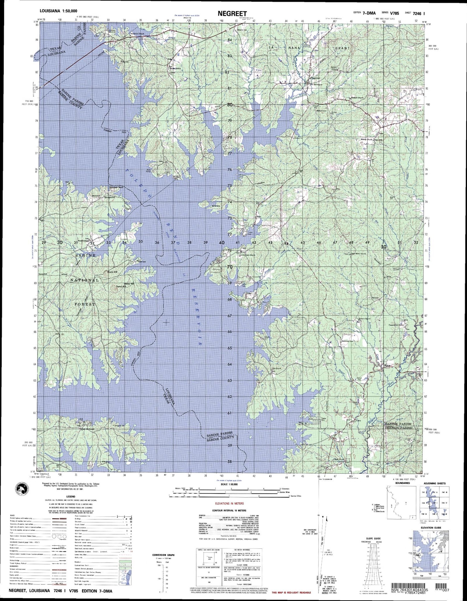 Negreet Louisiana Military 1:50,000 Map