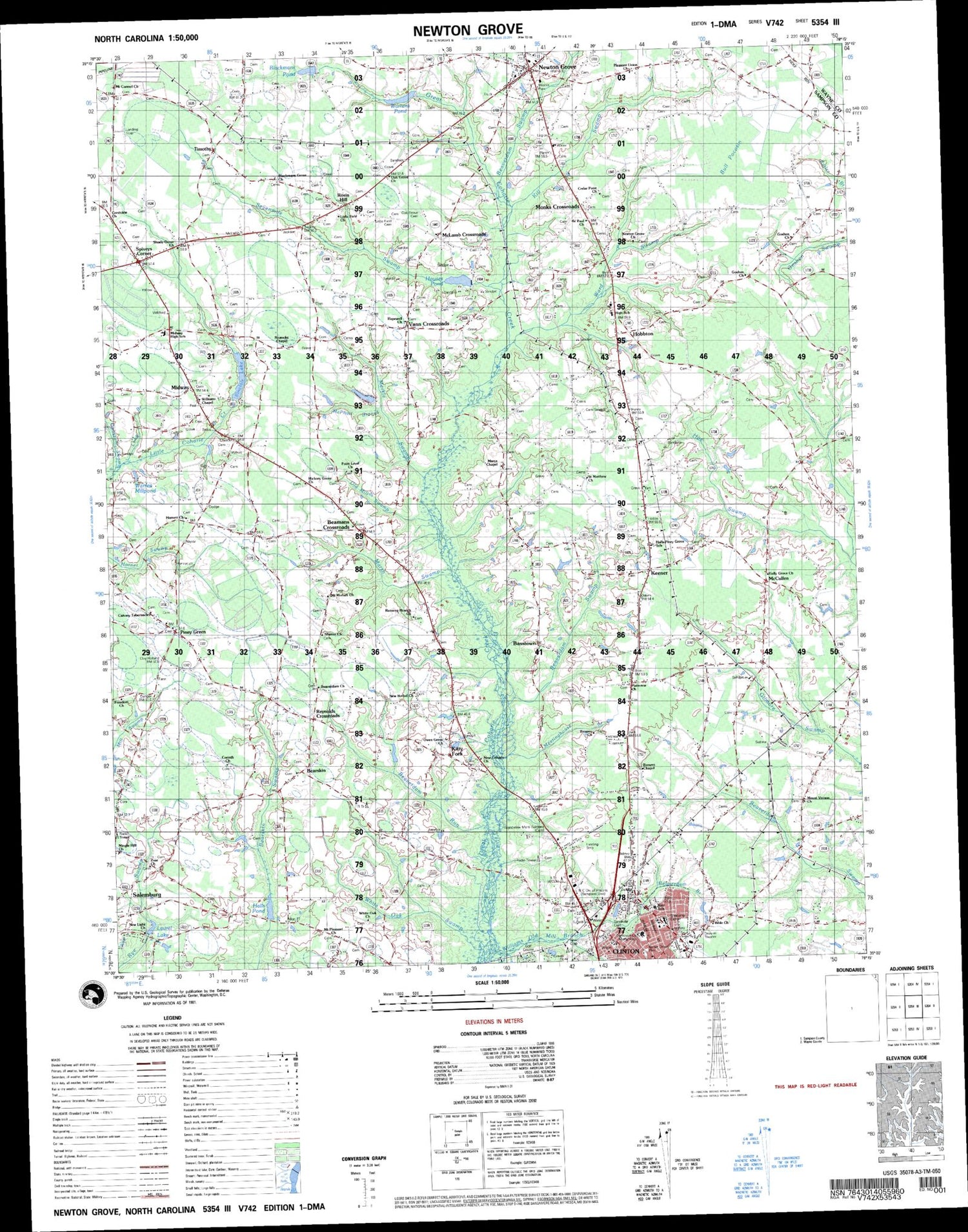 Newton Grove North Carolina Military 1:50,000 Map