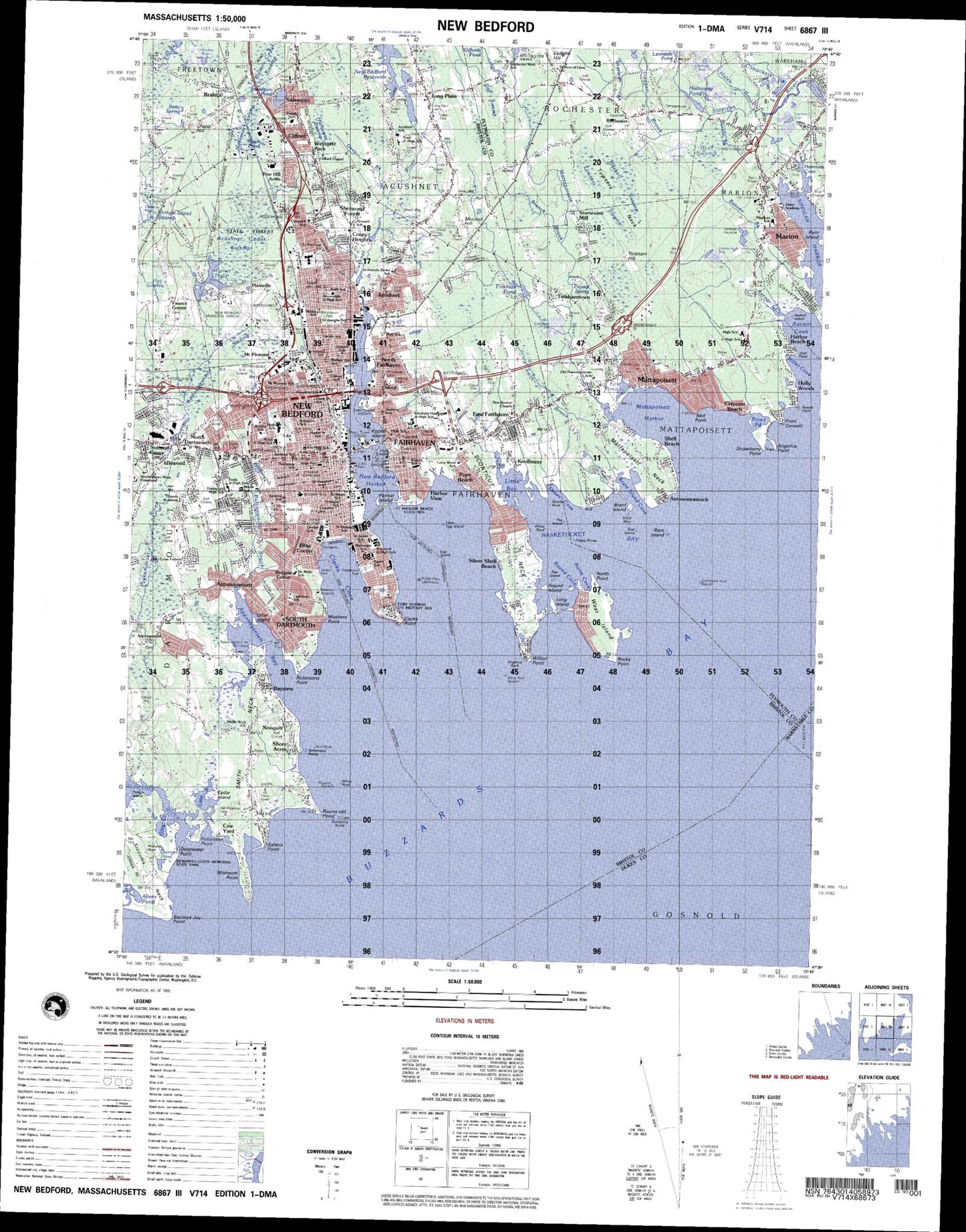 New Bedford Massachusetts Military 1:50,000 Map