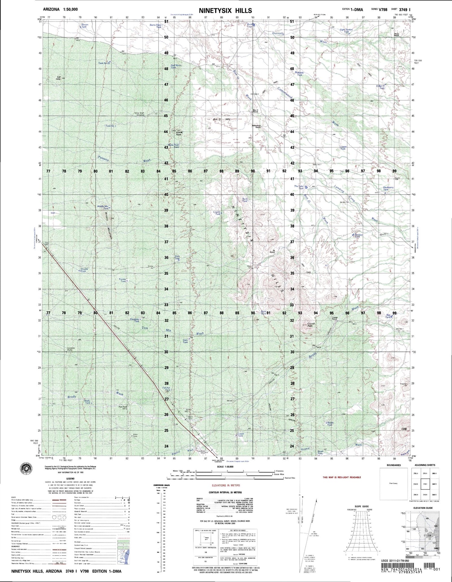 Ninetysix Hills Arizona Military 1:50,000 Map