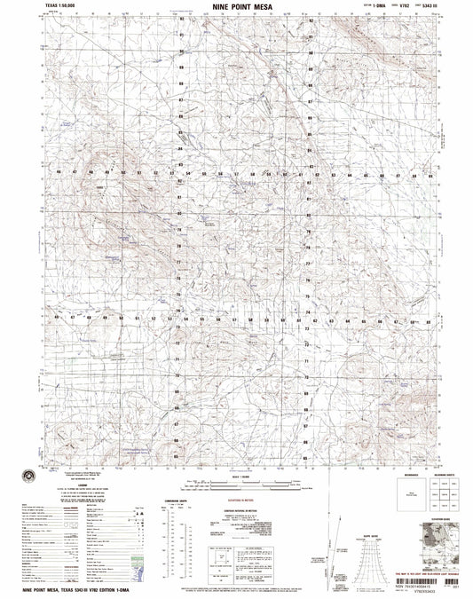 Nine Point Mesa Texas Military 1:50,000 Map