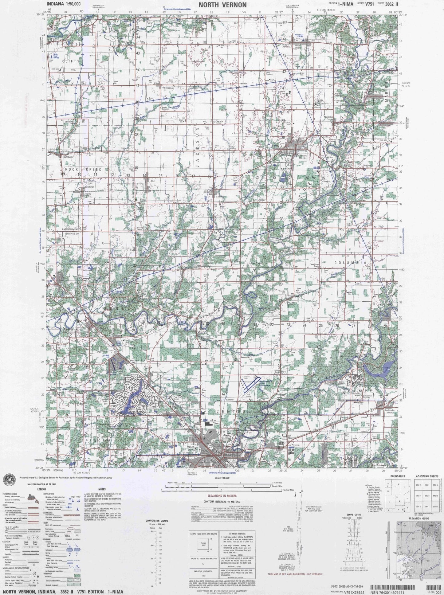 North Vernon Indiana Military 1:50,000 Map