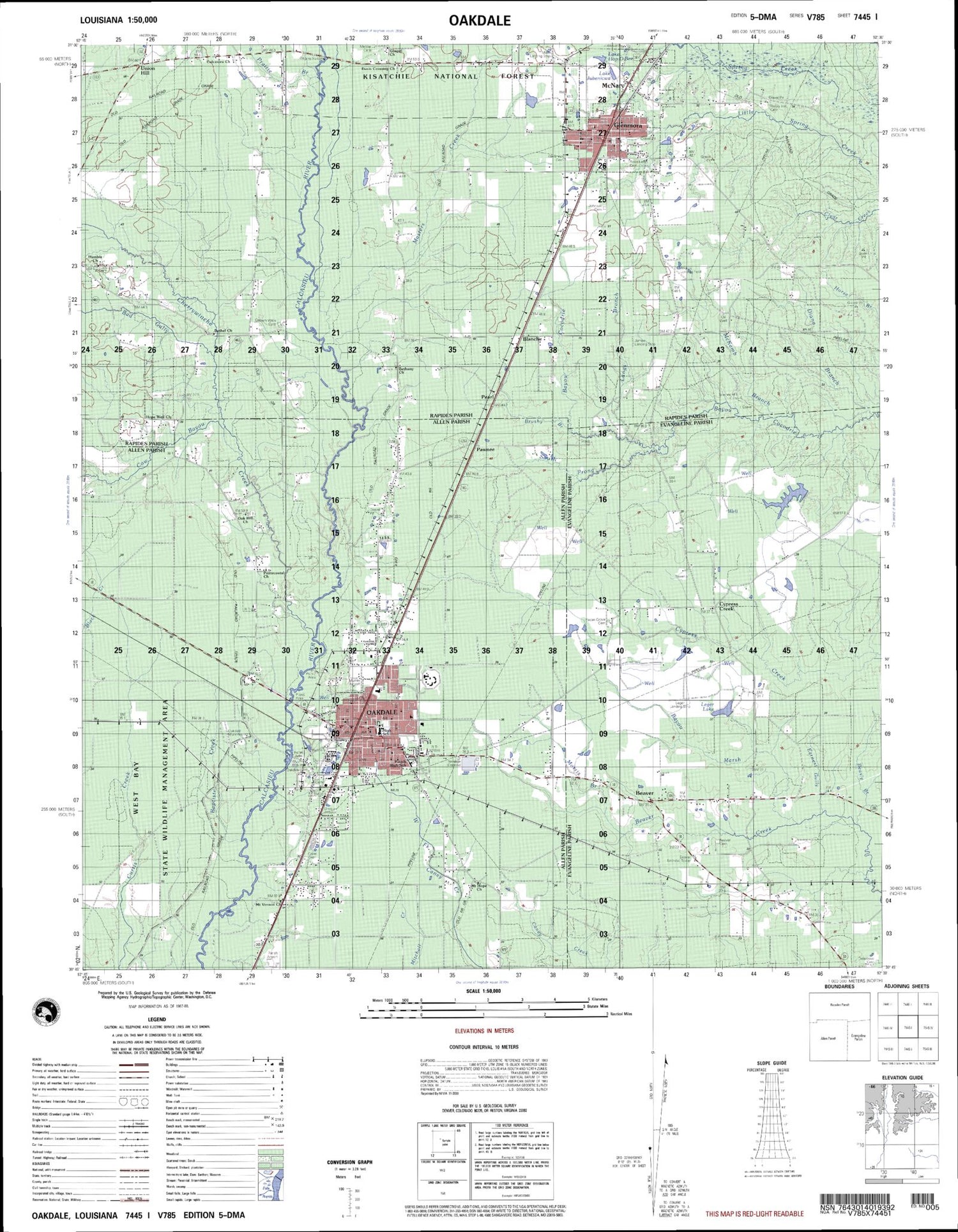 Oakdale Louisiana Military 1:50,000 Map