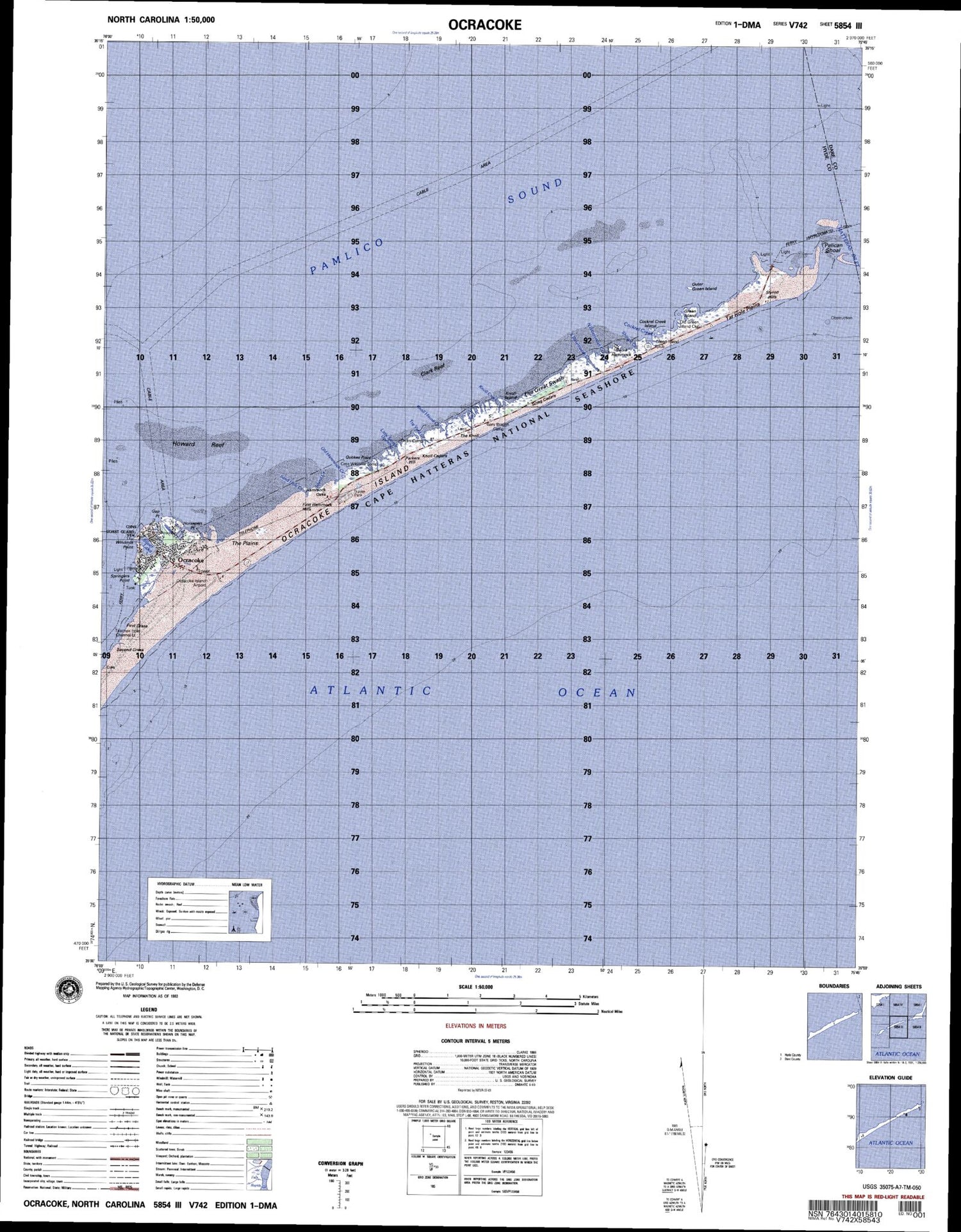 Ocracoke North Carolina Military 1:50,000 Map