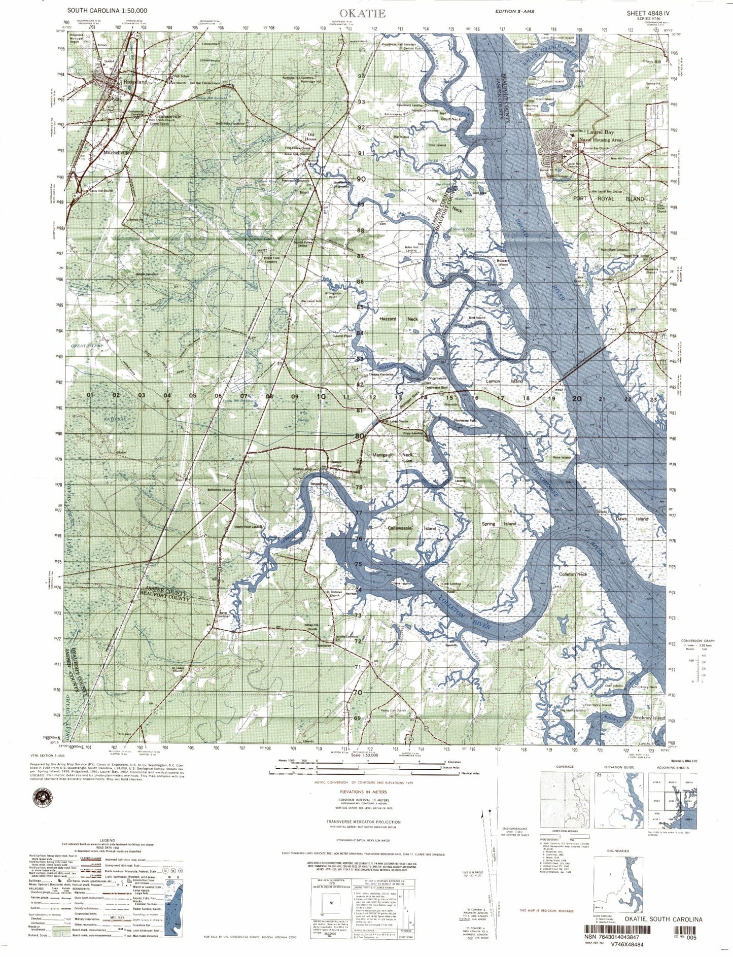 Okatie South Carolina Military 1:50,000 Map