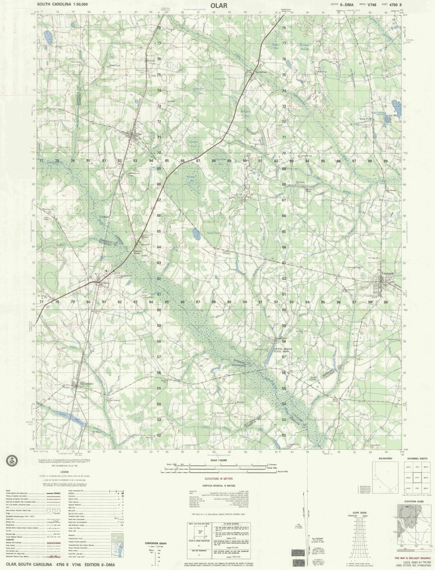 Olar South Carolina Military 1:50,000 Map