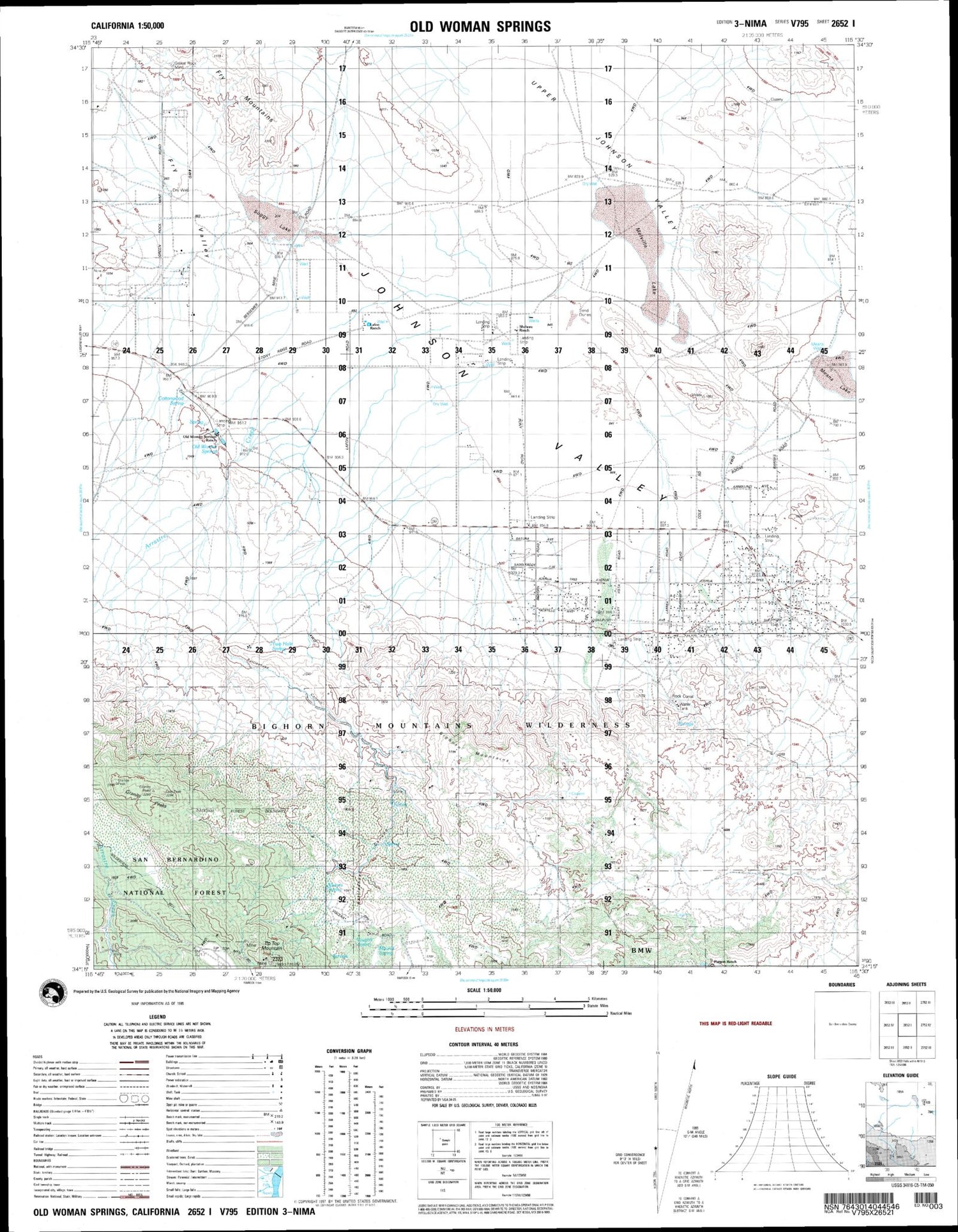 Old Woman Springs California Military 1:50,000 Map