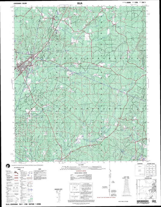 Olla Louisiana Military 1:50,000 Map