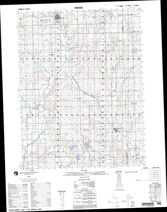 Onaga Kansas Military 1:50,000 Map