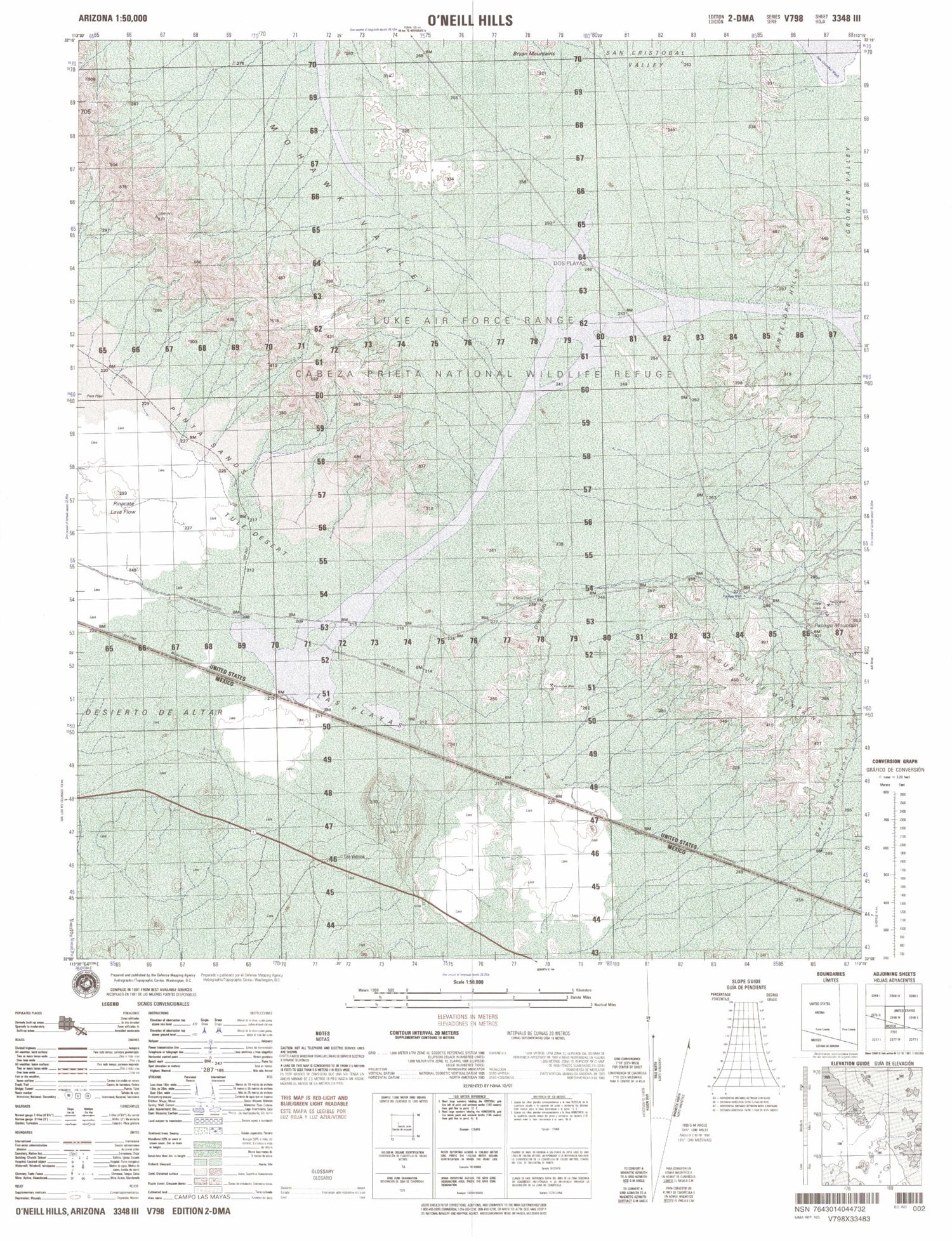 Oneill Hills Arizona Military 1:50,000 Map