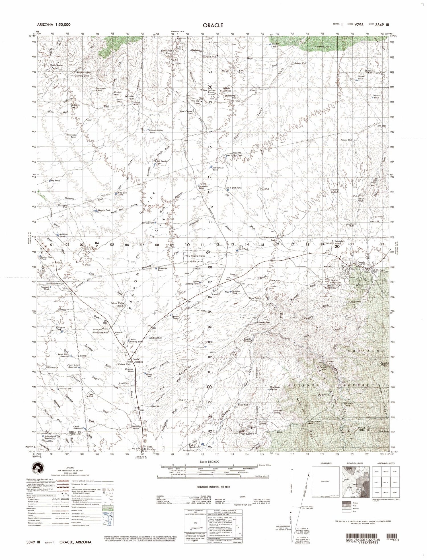 Oracle Arizona Military 1:50,000 Map