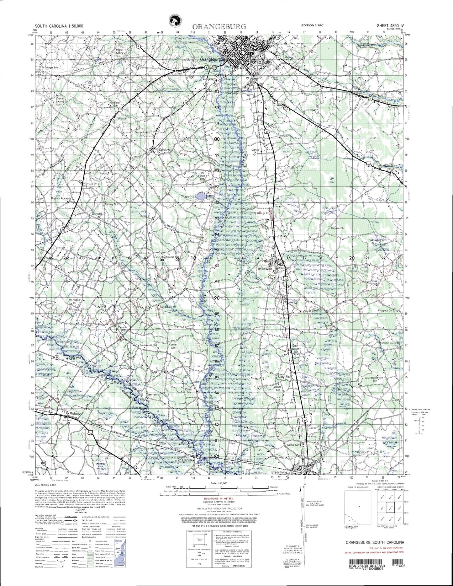 Orangeburg South Carolina Military 1:50,000 Map