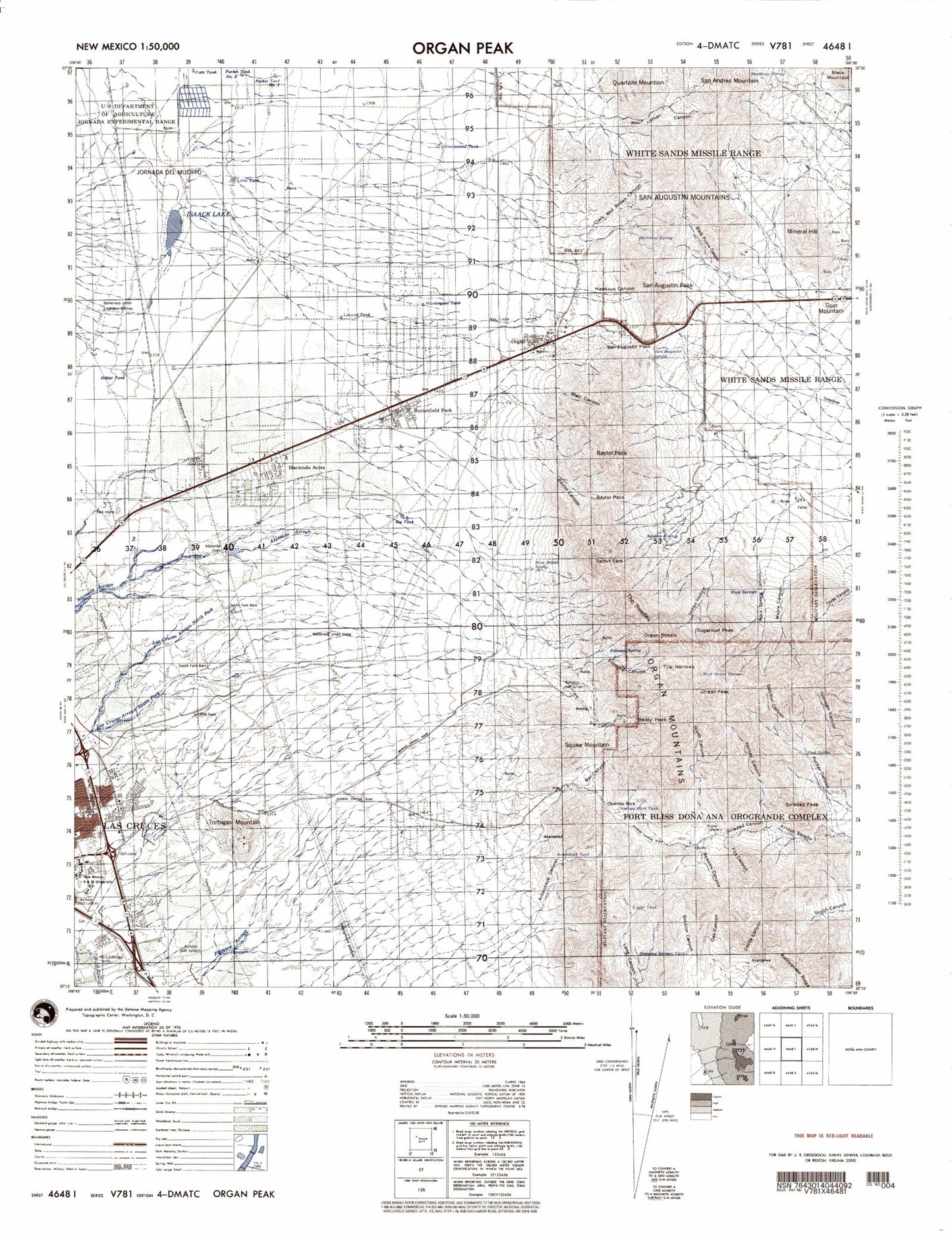 Organ Peak New Mexico Military 1:50,000 Map