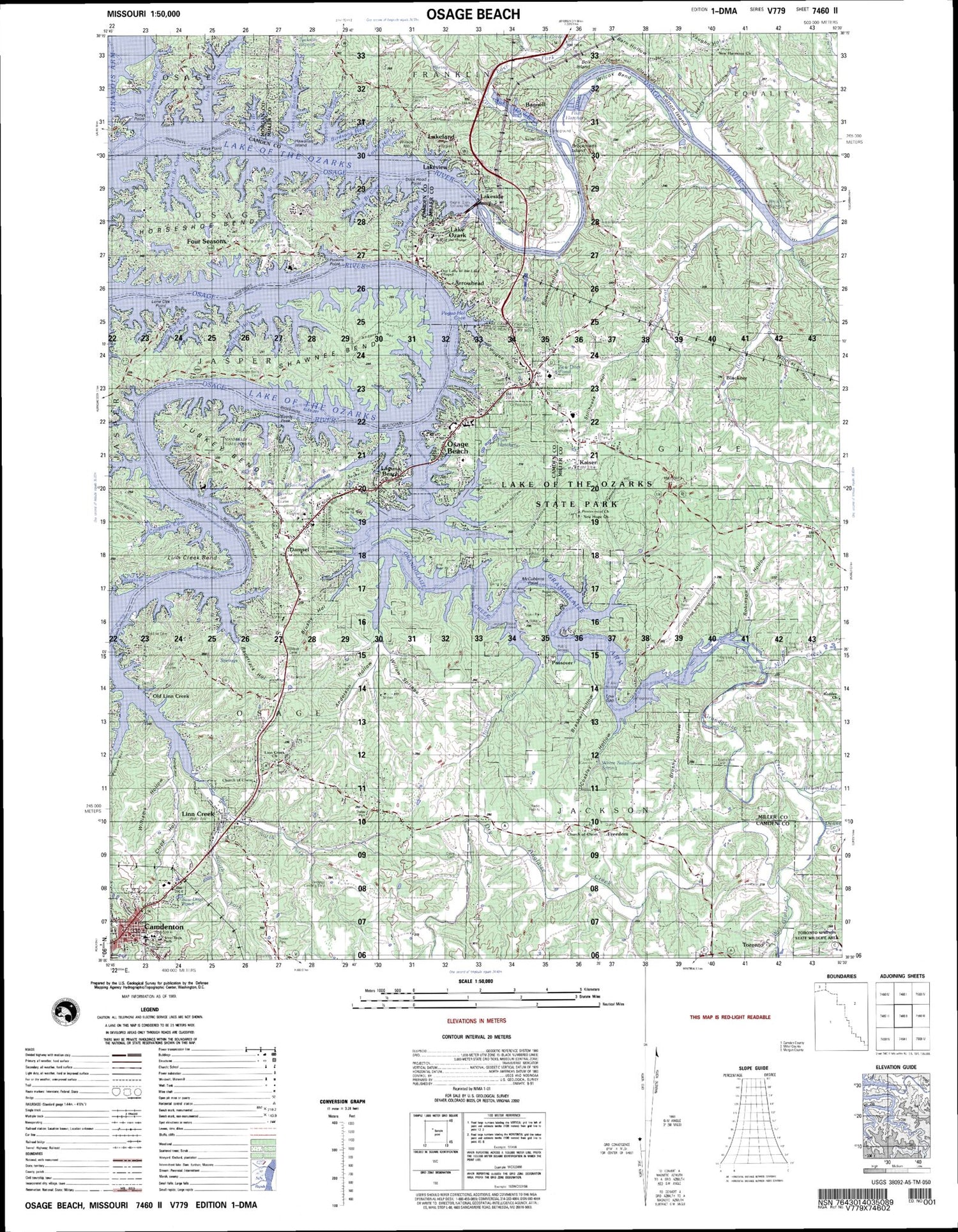 Osage Beach Missouri Military 1:50,000 Map