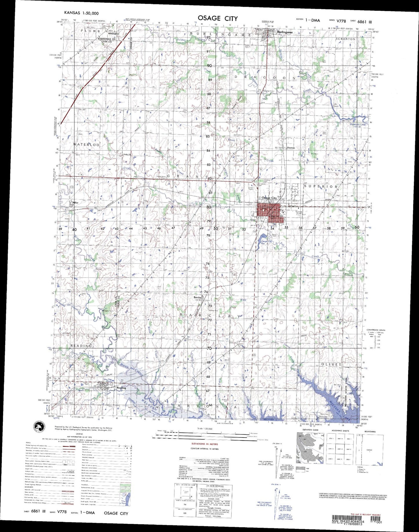 Osage City Kansas Military 1:50,000 Map