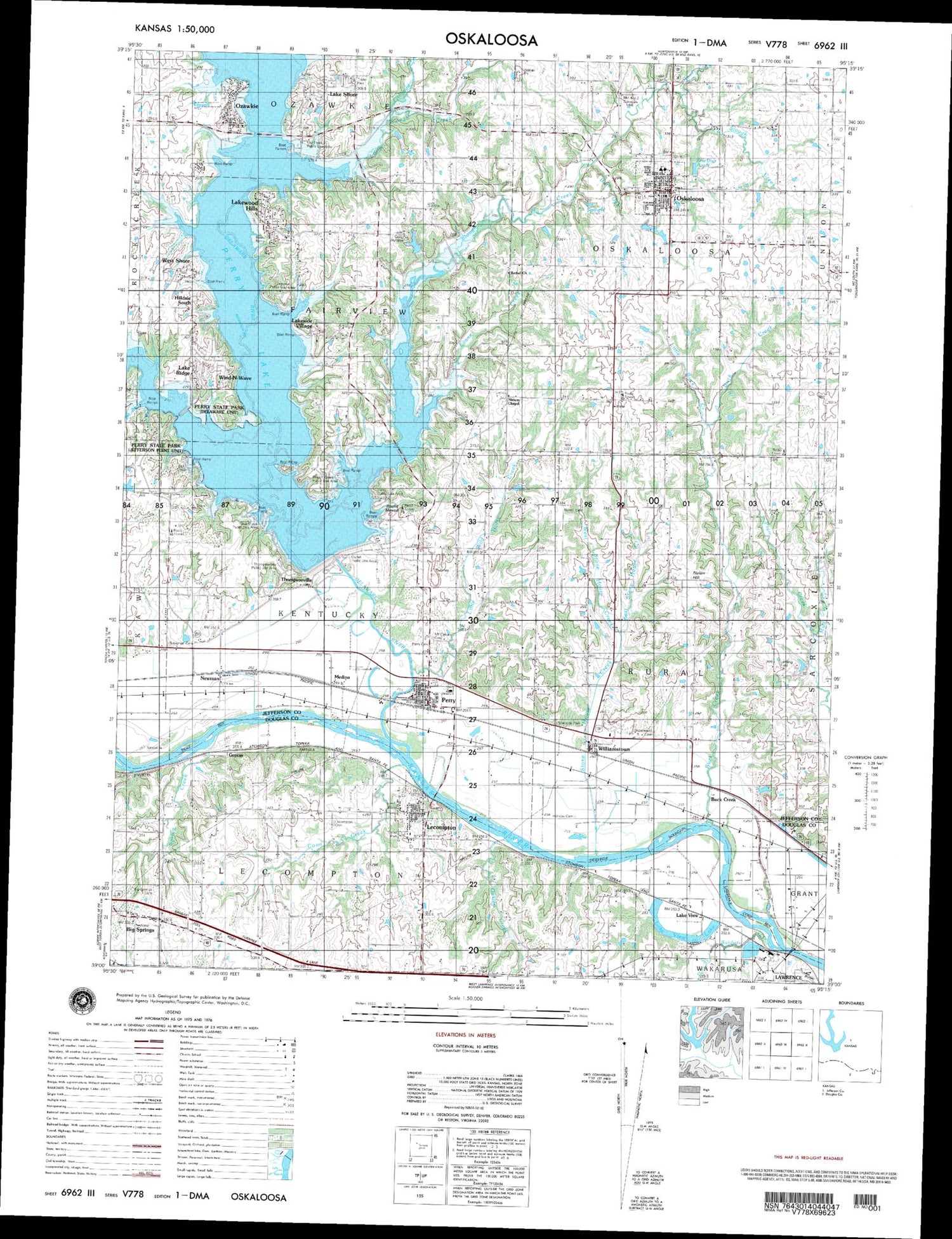 Oskaloosa Kansas Military 1:50,000 Map