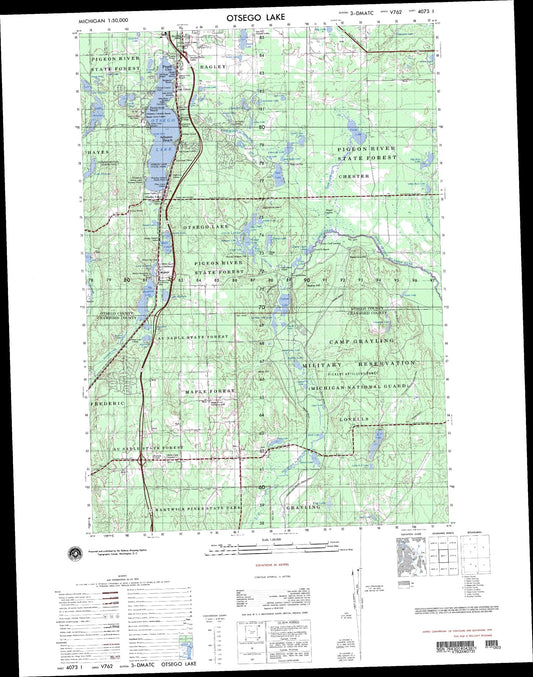 Otsego Lake Michigan Military 1:50,000 Map