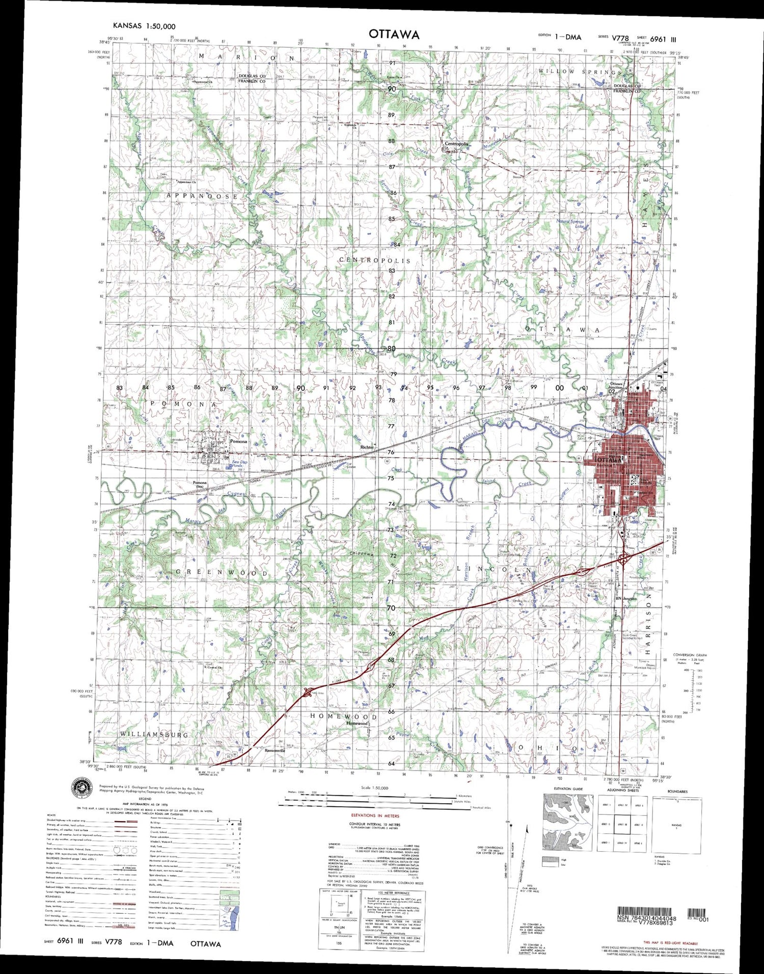 Ottawa Kansas Military 1:50,000 Map