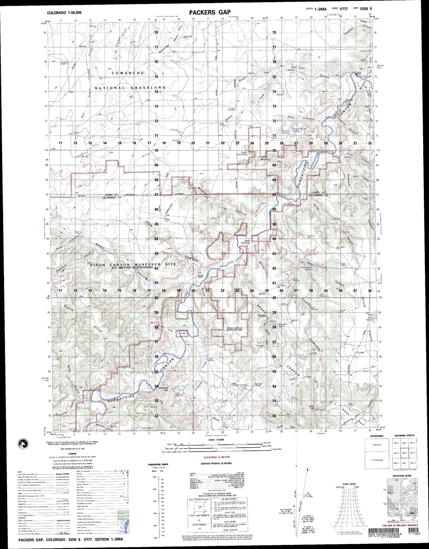 Packers Gap Colorado Military 1:50,000 Map