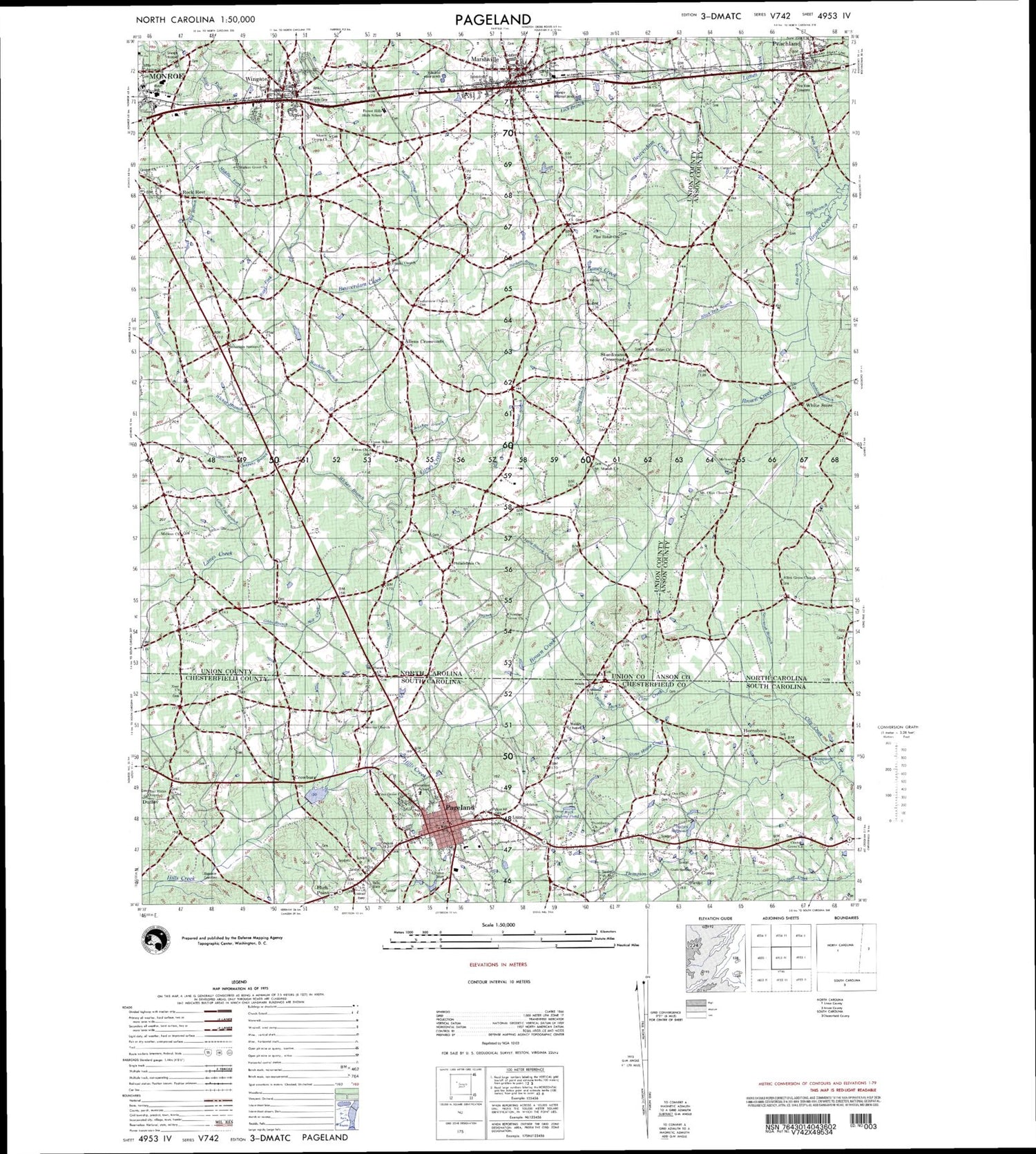 Pageland North Carolina Military 1:50,000 Map